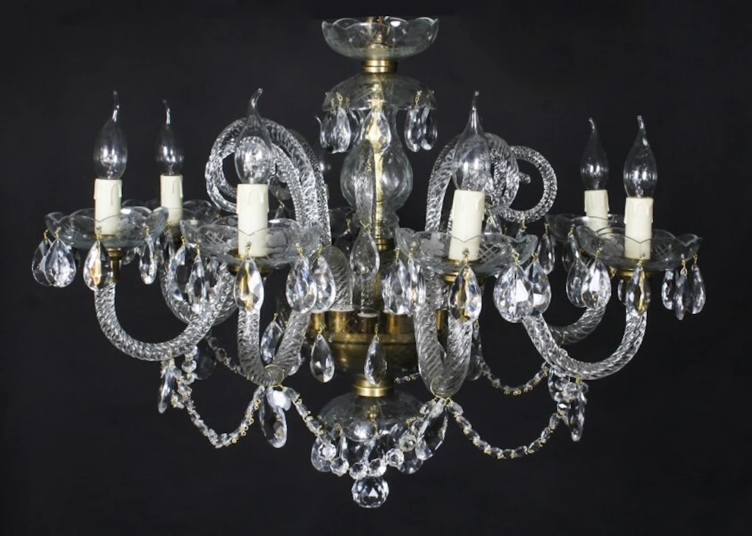 Vintage Venetian Glass 8 Branch Chandelier 20th Century