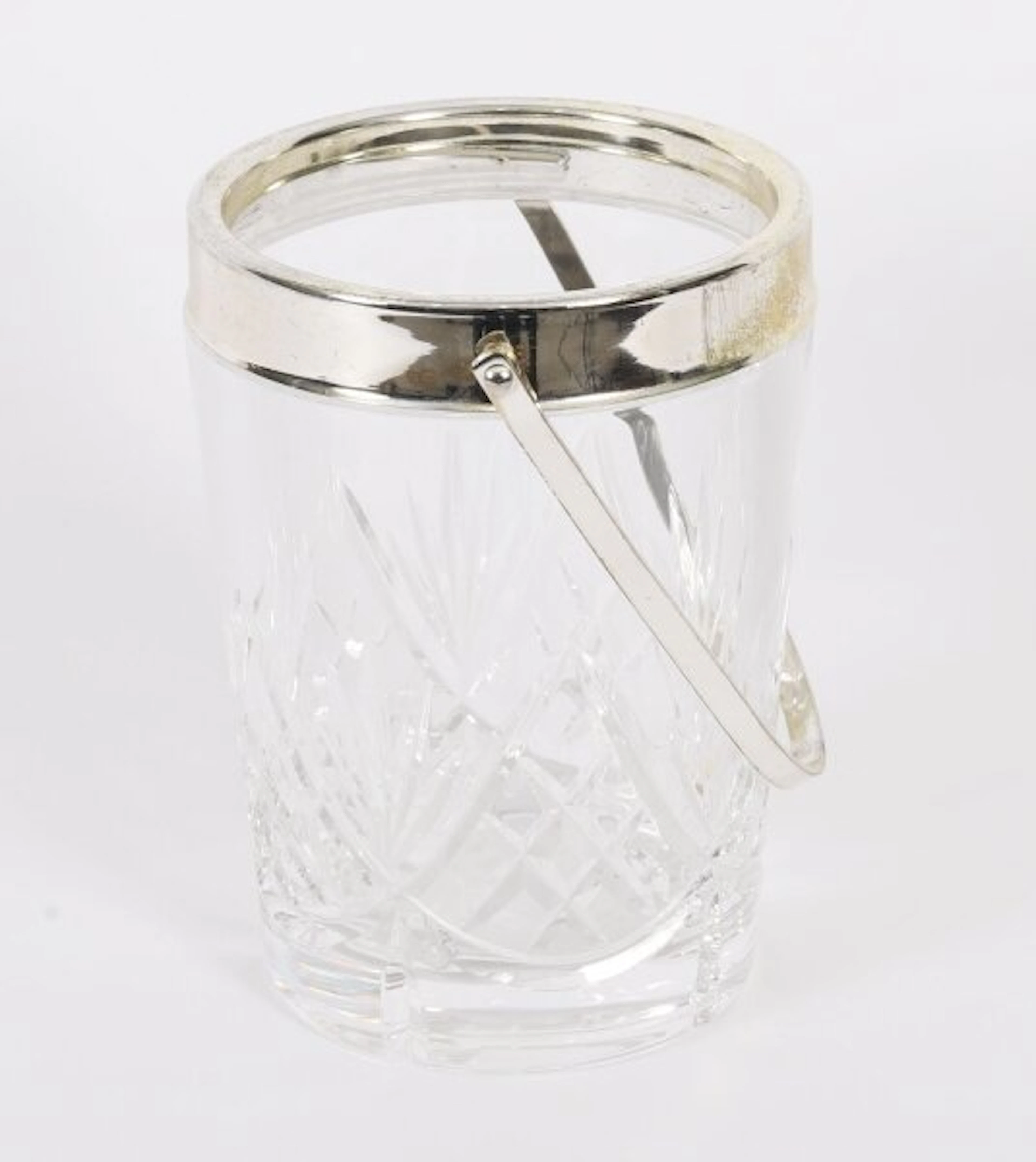 Vintage Silver Plate & Crystal Ice Pail Bucket Mid 20th Century
