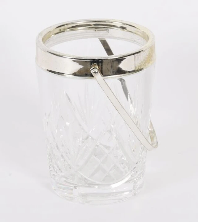 Vintage Silver Plate & Crystal Ice Pail Bucket Mid 20th Century