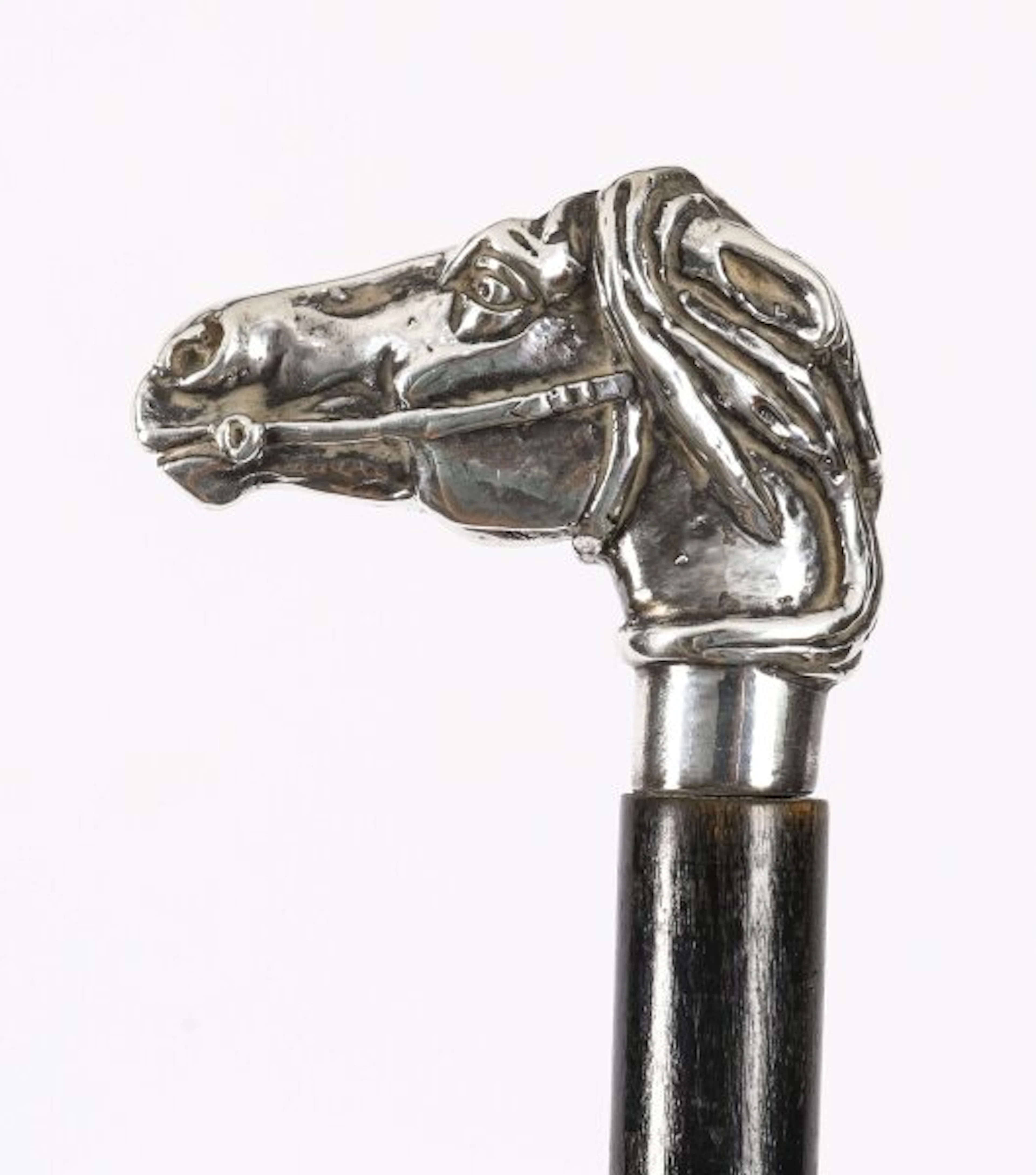 Antique Silver Novelty Horse Head Walking Cane Stick19th Century 91 cm 36 inch