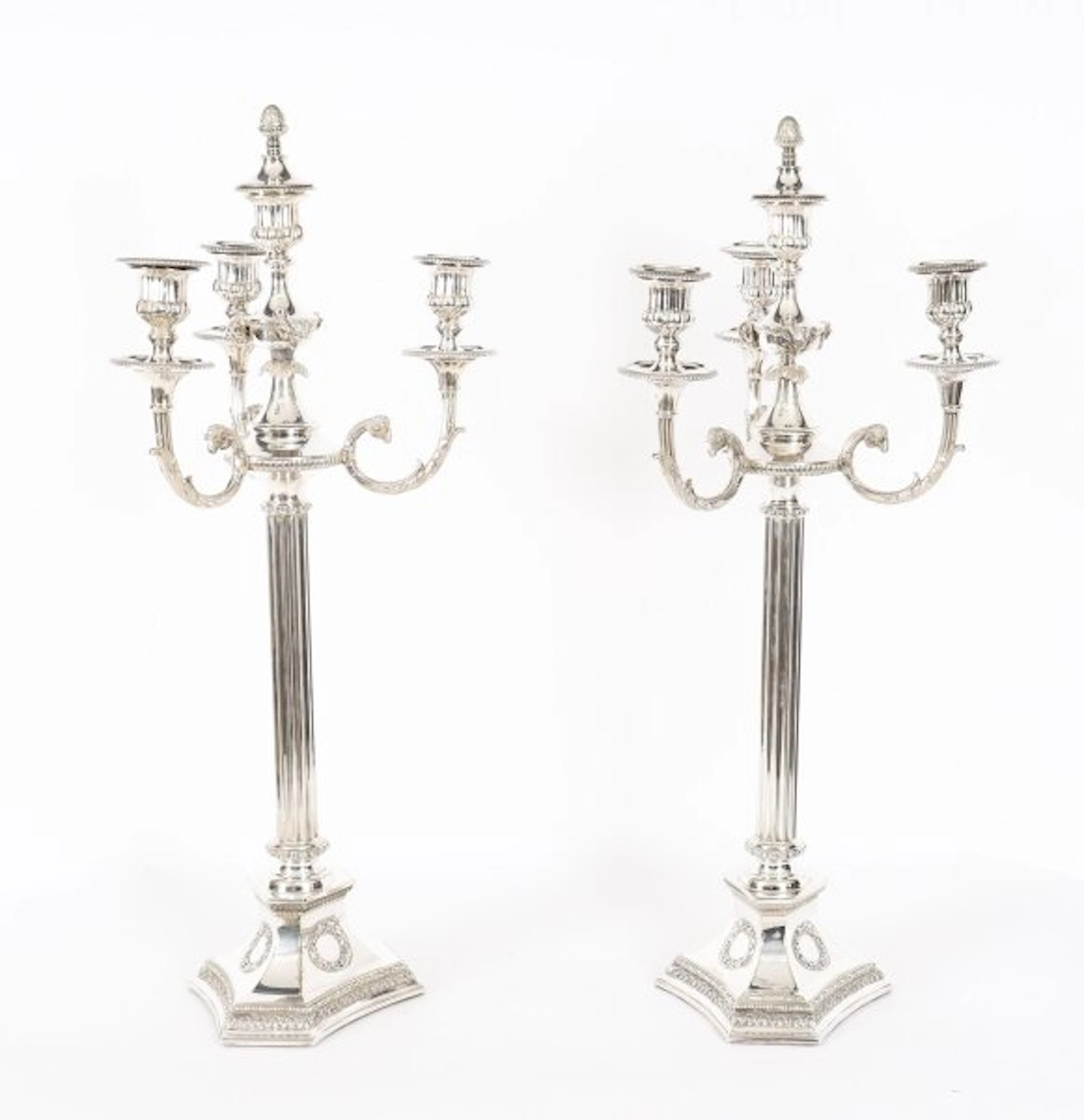 Antique Pair Large Silver Plated 4 Light Candelabra 19thC