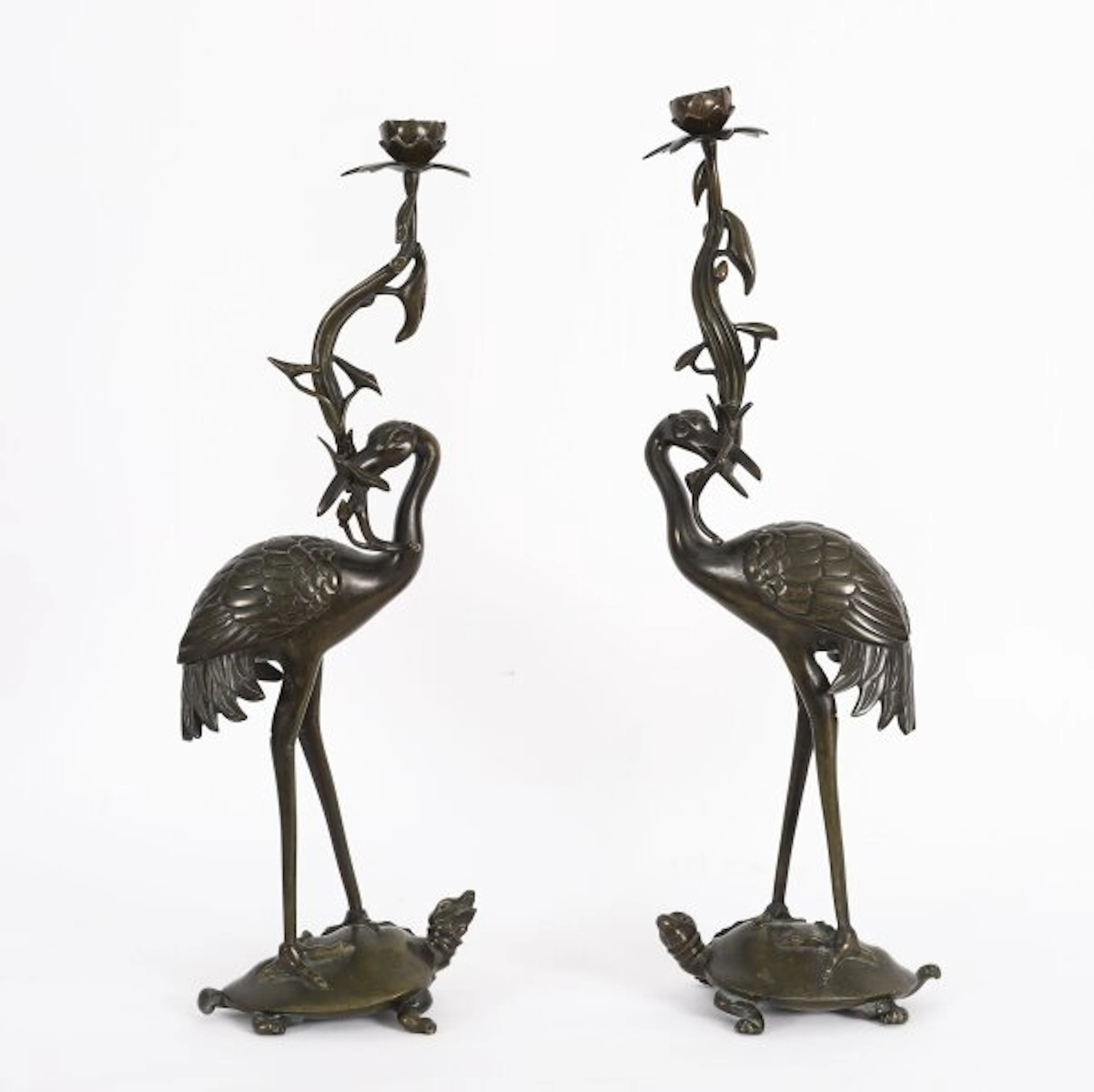 Antique Pair Japanese Bronze Pricket Candlesticks 19th C