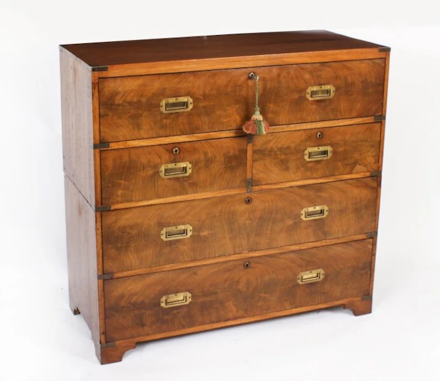 Antique Victorian Campaign Era Military Secretaire Chest of Drawers C1840