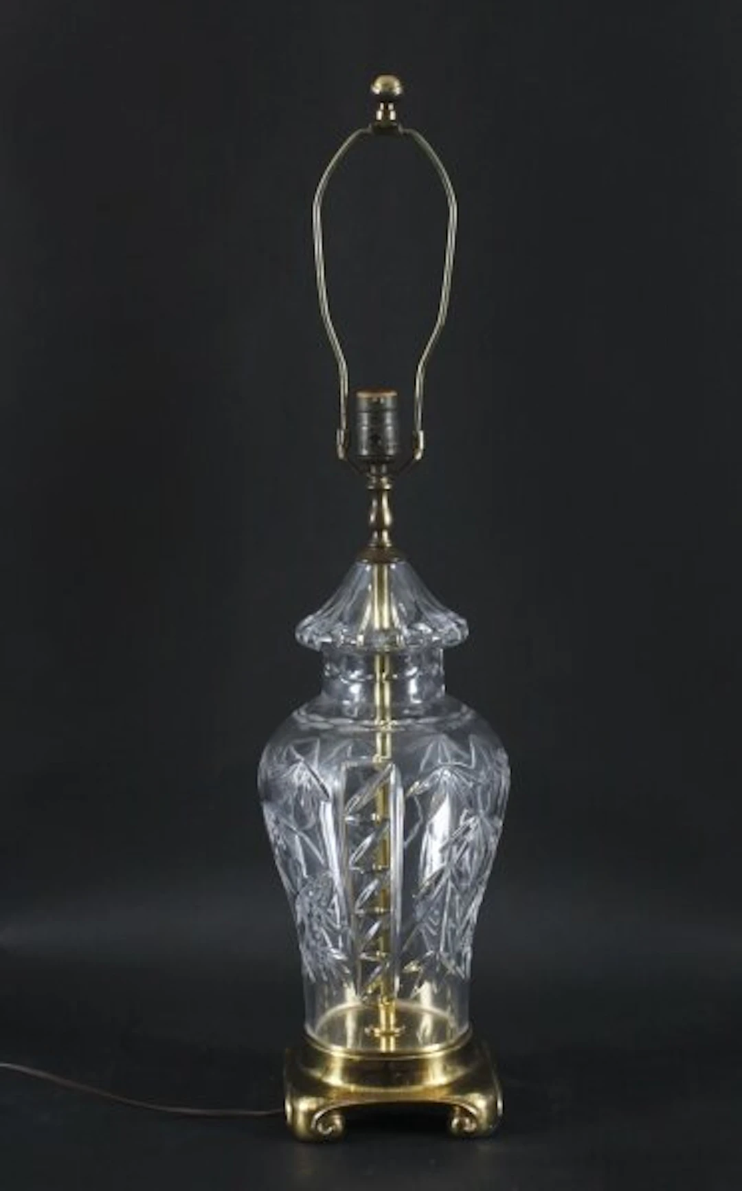 Vintage Large English Cut Glass Table Lamp Late 20th C