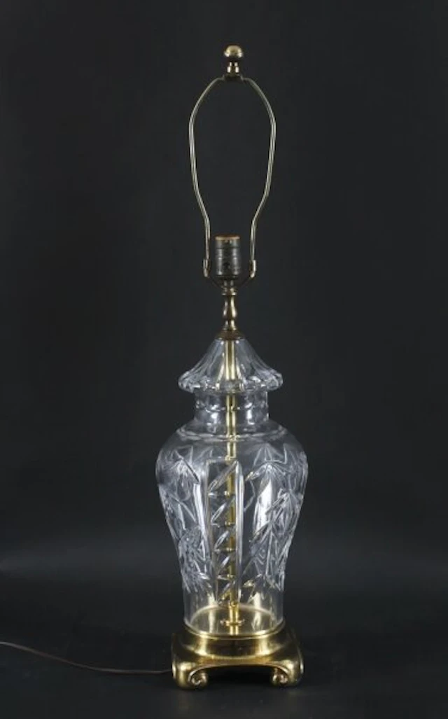 Vintage Large English Cut Glass Table Lamp Late 20th C