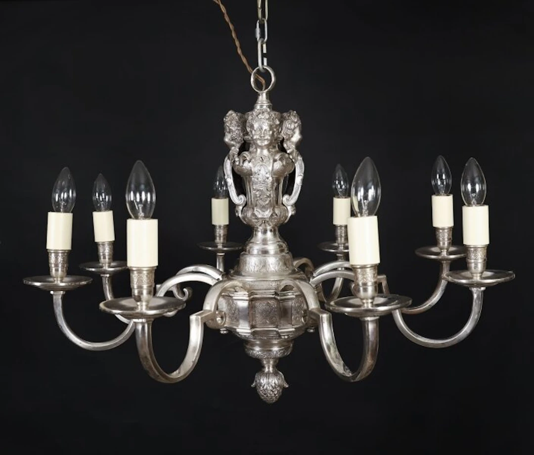 Antique English Silver Plated Chandelier Circa 1920 20th C