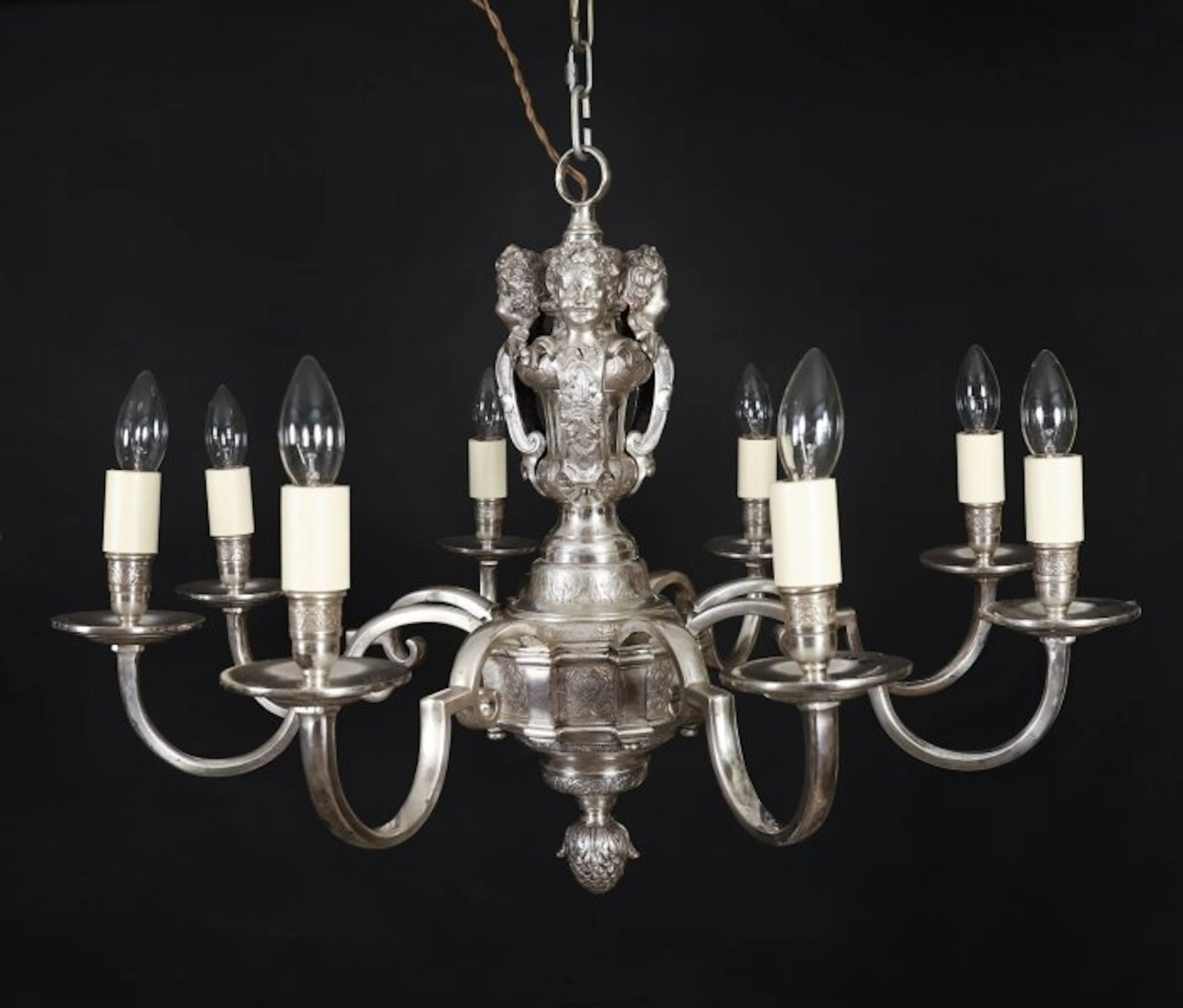 Antique English Silver Plated Chandelier Circa 1920 20th C