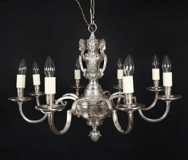 Antique English Silver Plated Chandelier Circa 1920 20th C