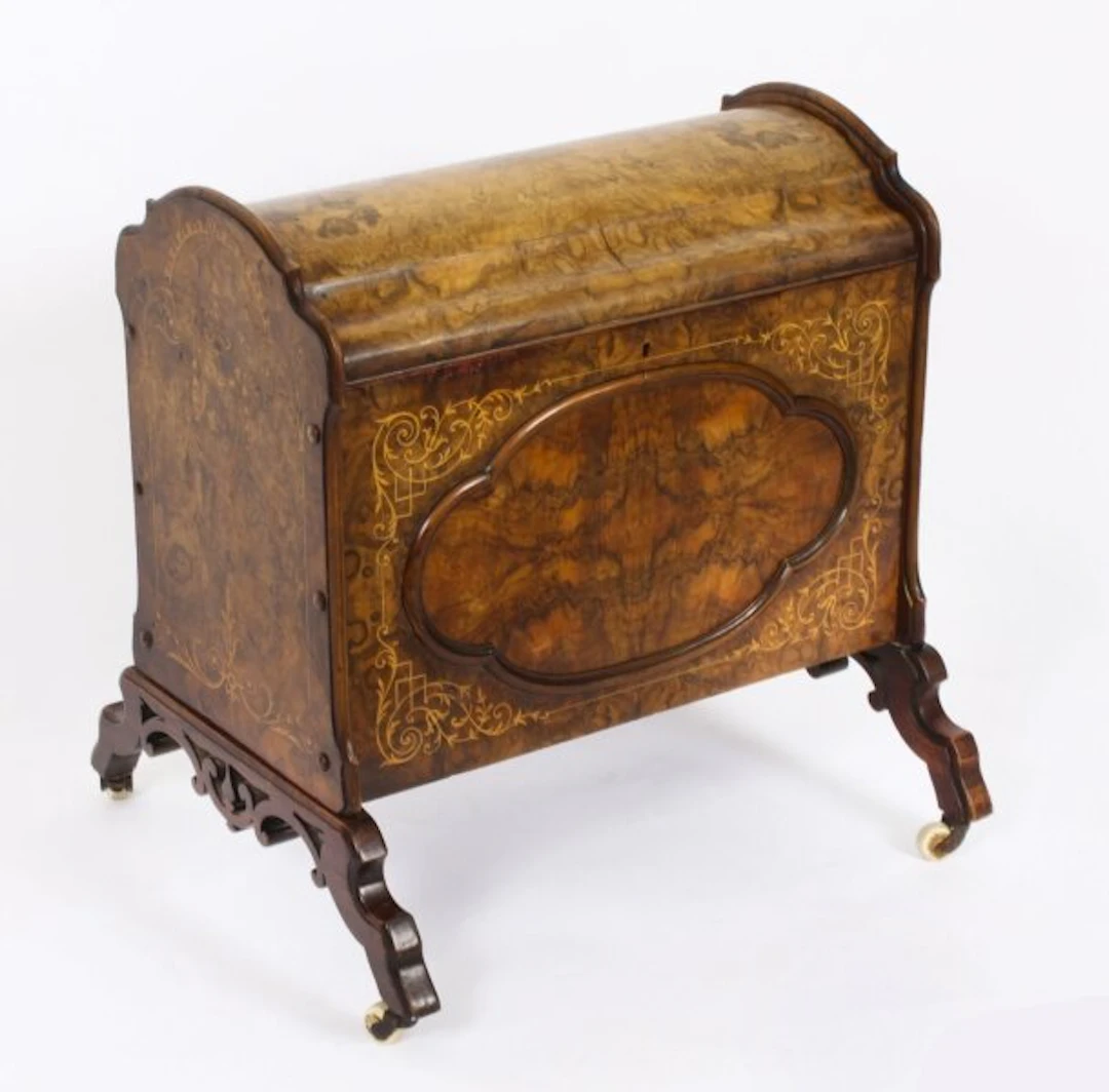Antique Victorian Burr Walnut & Inlaid Marquetry Canterbury Magazine