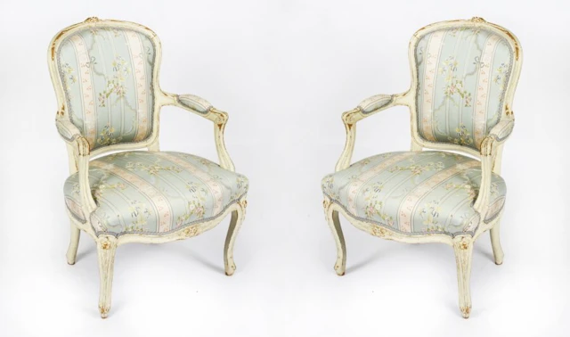 Antique Pair Shabby Chic Louis Revival French Painted Armchairs 19th Century