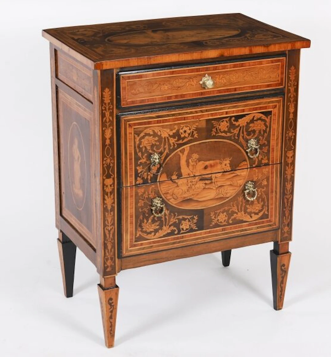 Antique Italian Maggiolini Walnut & Marquetry Commodino Bedside Cabinet 18th C