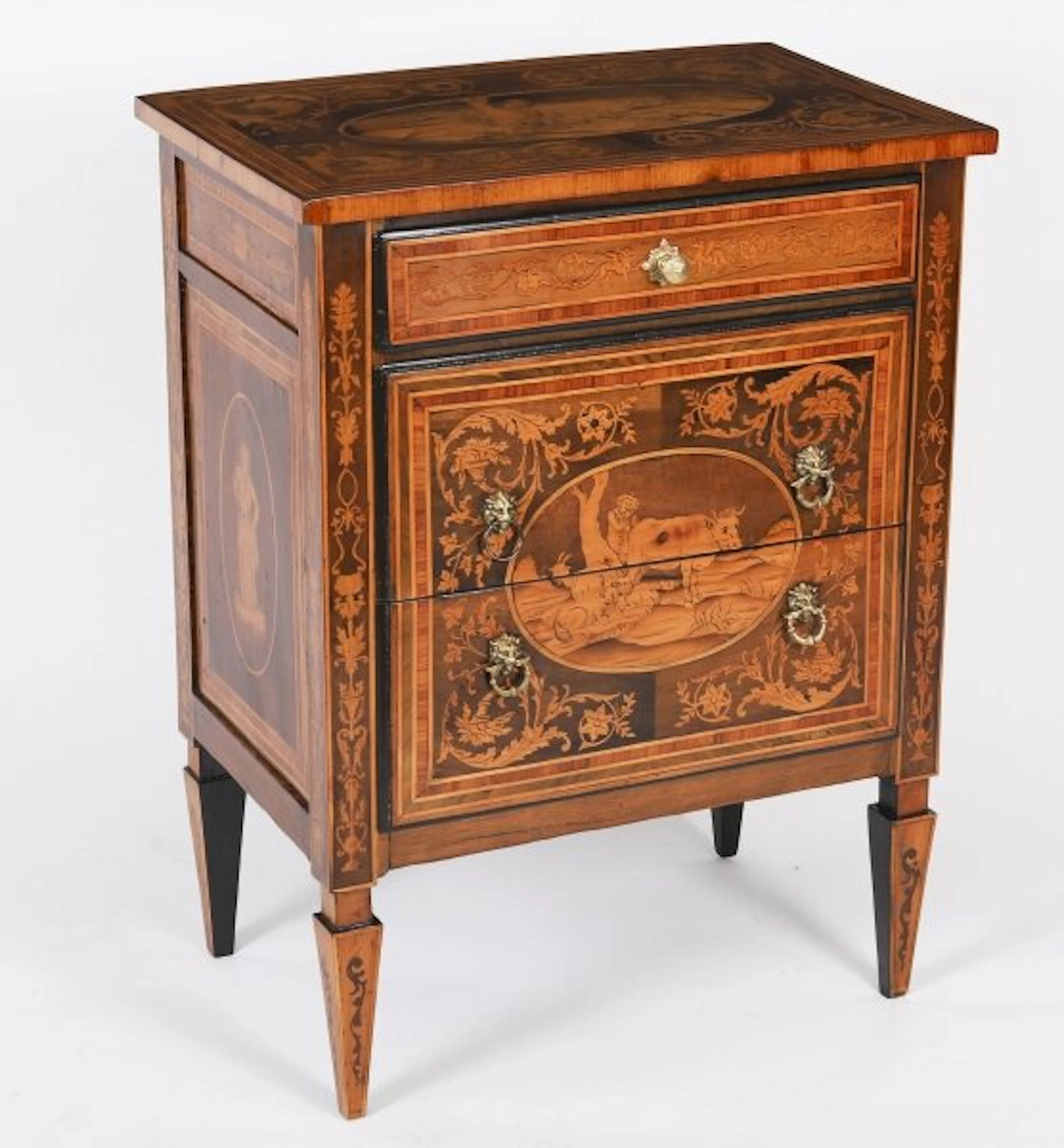 Antique Italian Maggiolini Walnut & Marquetry Commodino Bedside Cabinet 18th C