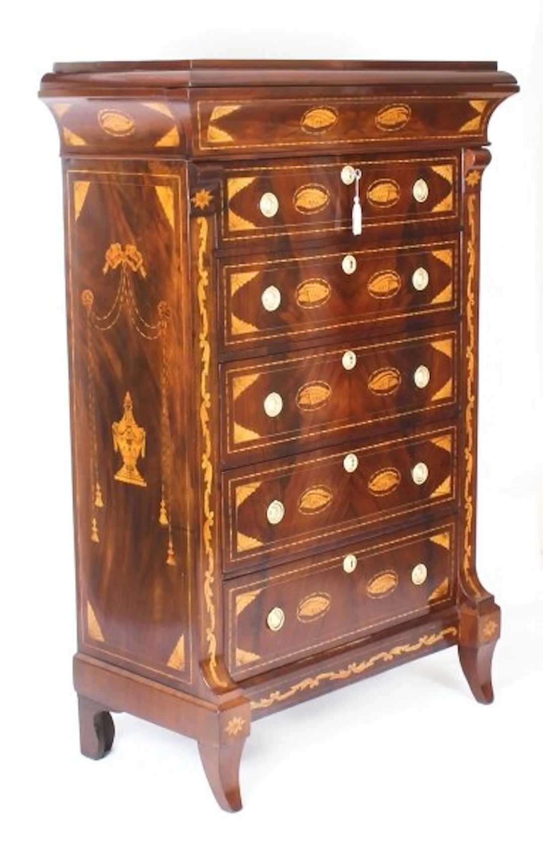 Antique Dutch Marquetry Chest Drawers 19th Century