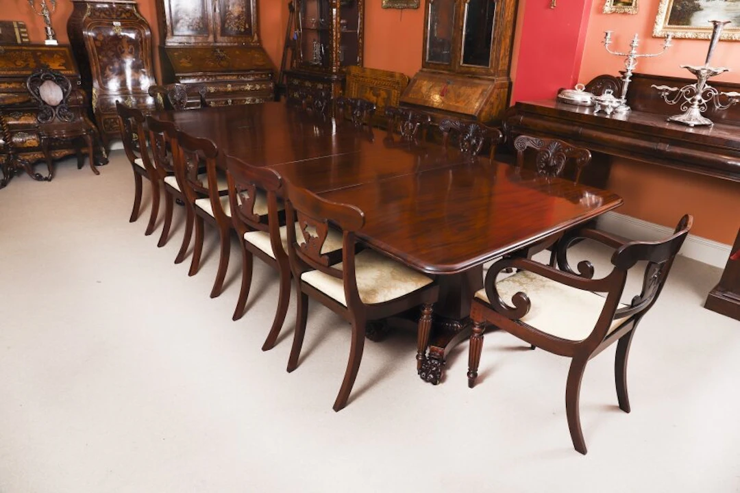 Antique George IV Regency Twin Pedestal Dining Table & 12 chairs C1830 19th C