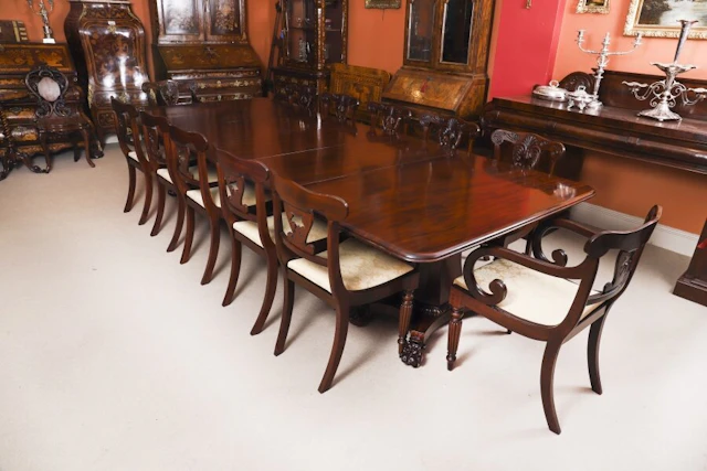 Antique George IV Regency Twin Pedestal Dining Table & 12 chairs C1830 19th C