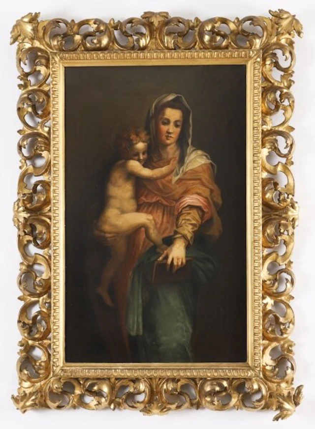 Antique Painting Madonna & Child Follower of Raphael 19th Century