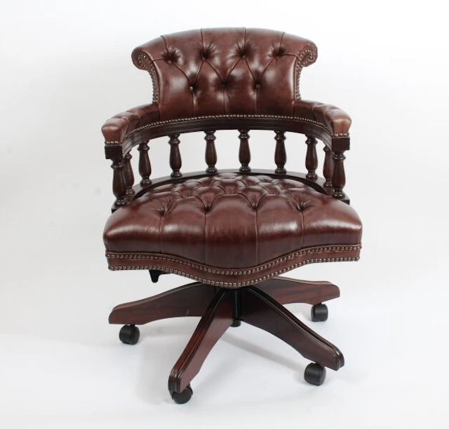Bespoke English Hand Made Leather Captains Desk Chair Dark Brown Colour