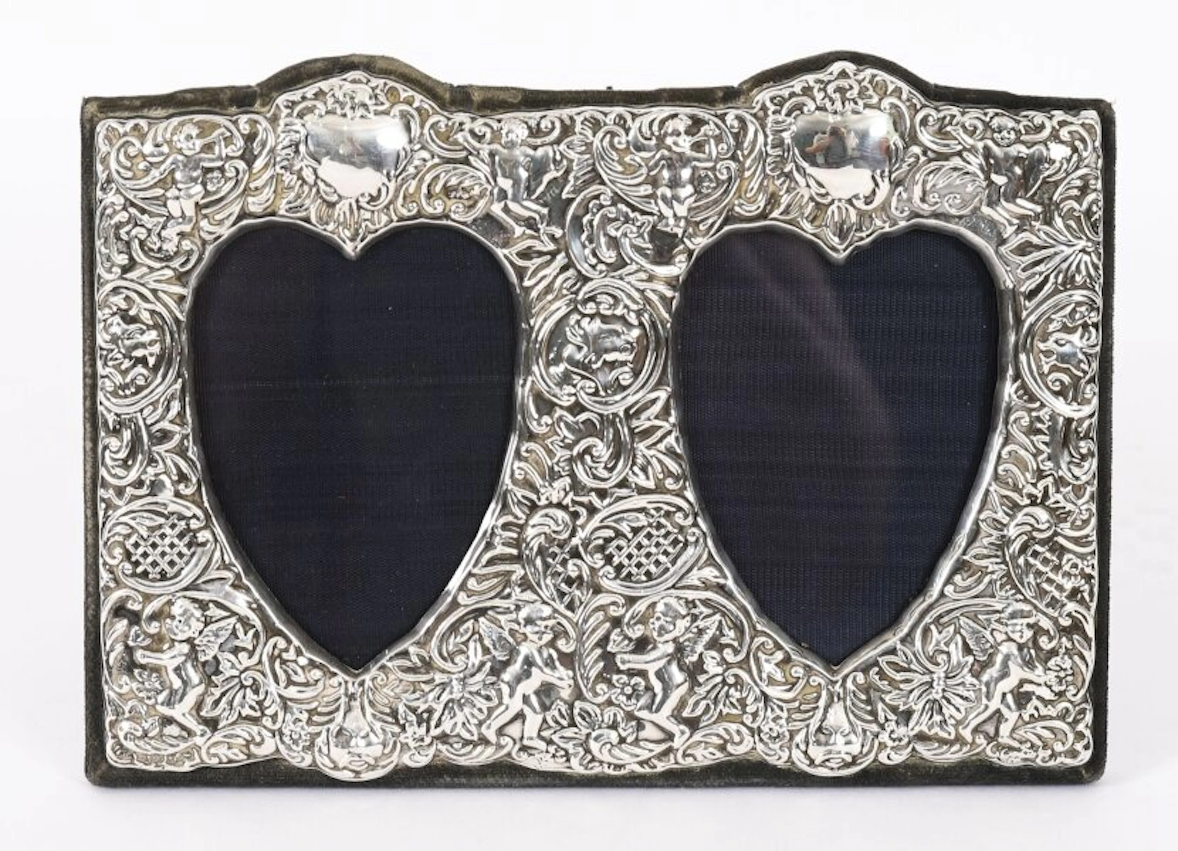 Vintage Sterling Silver Rectangular Twin Portrait Photo Frame 19th C 22x17cm