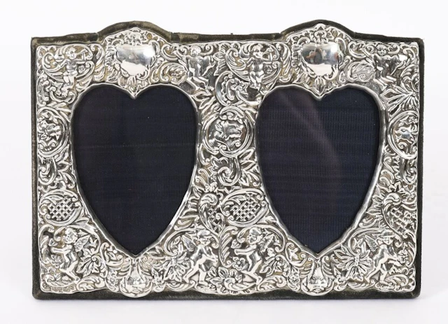 Vintage Sterling Silver Rectangular Twin Portrait Photo Frame 19th C 22x17cm