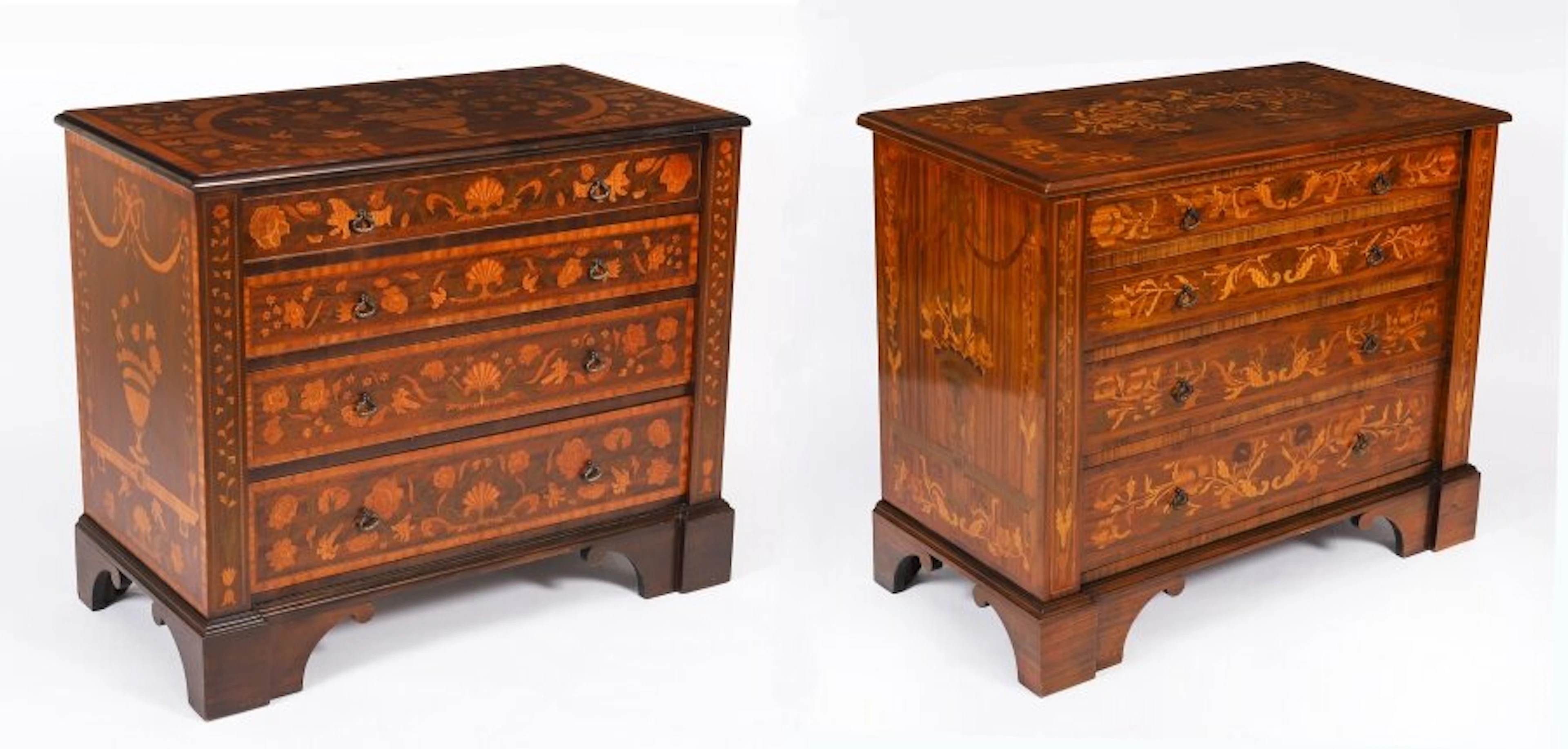 Vintage Complementary Pair of Marquetry Chests of Drawers 20th C