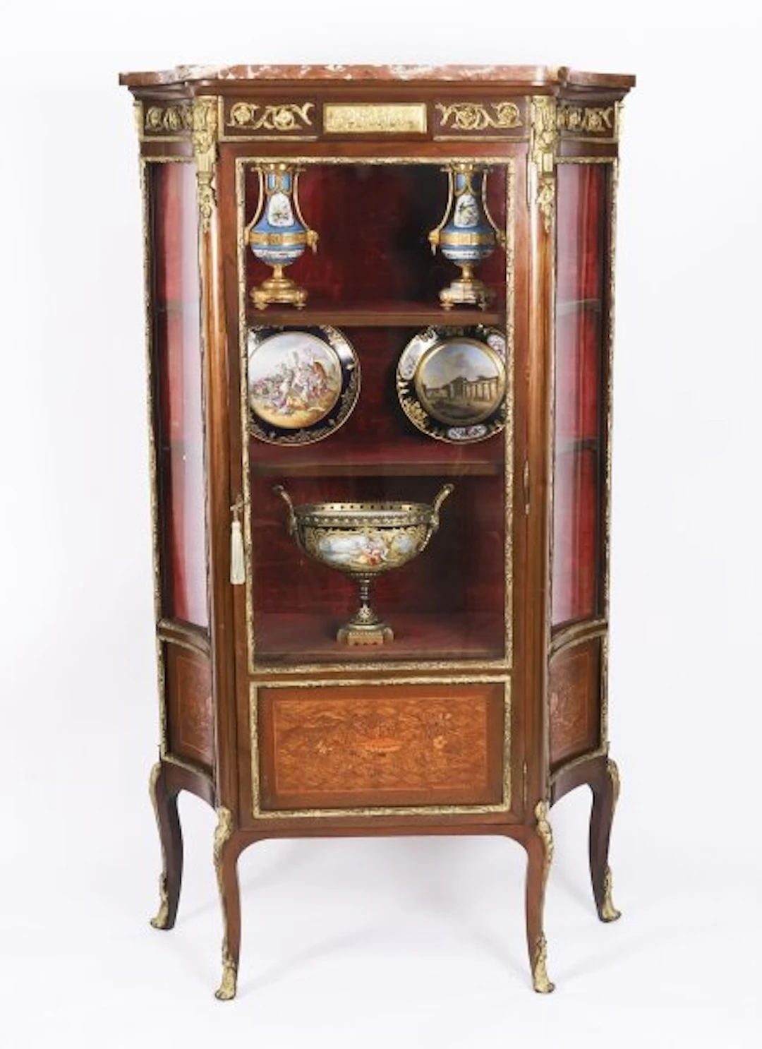 Antique French Louis Revival Parquetry Display Cabinet C1870 19th C