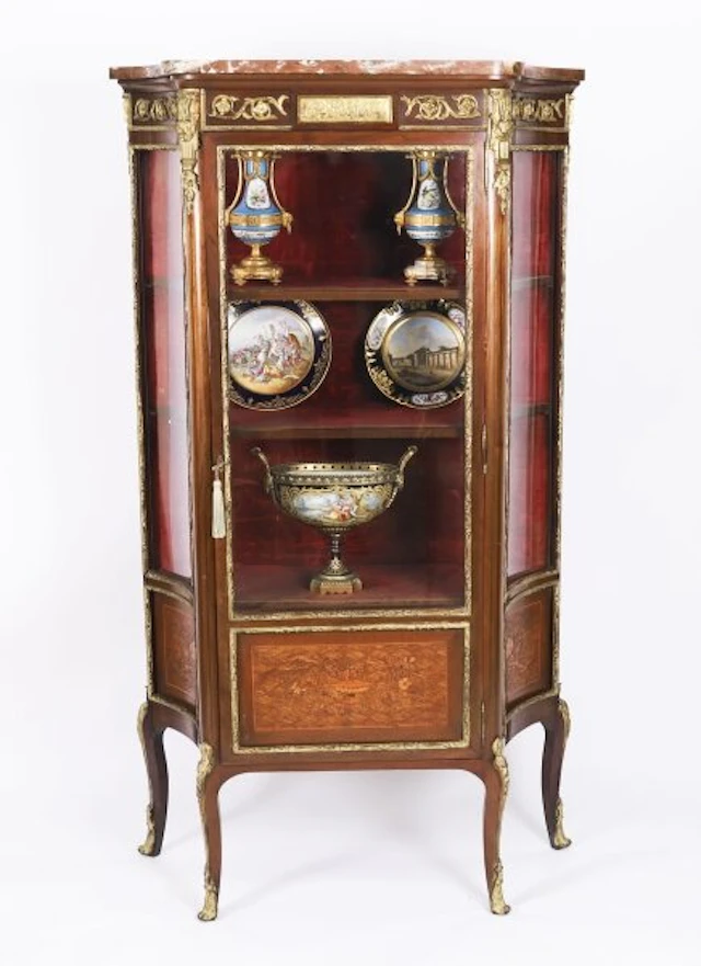 Antique French Louis Revival Parquetry Display Cabinet C1870 19th C