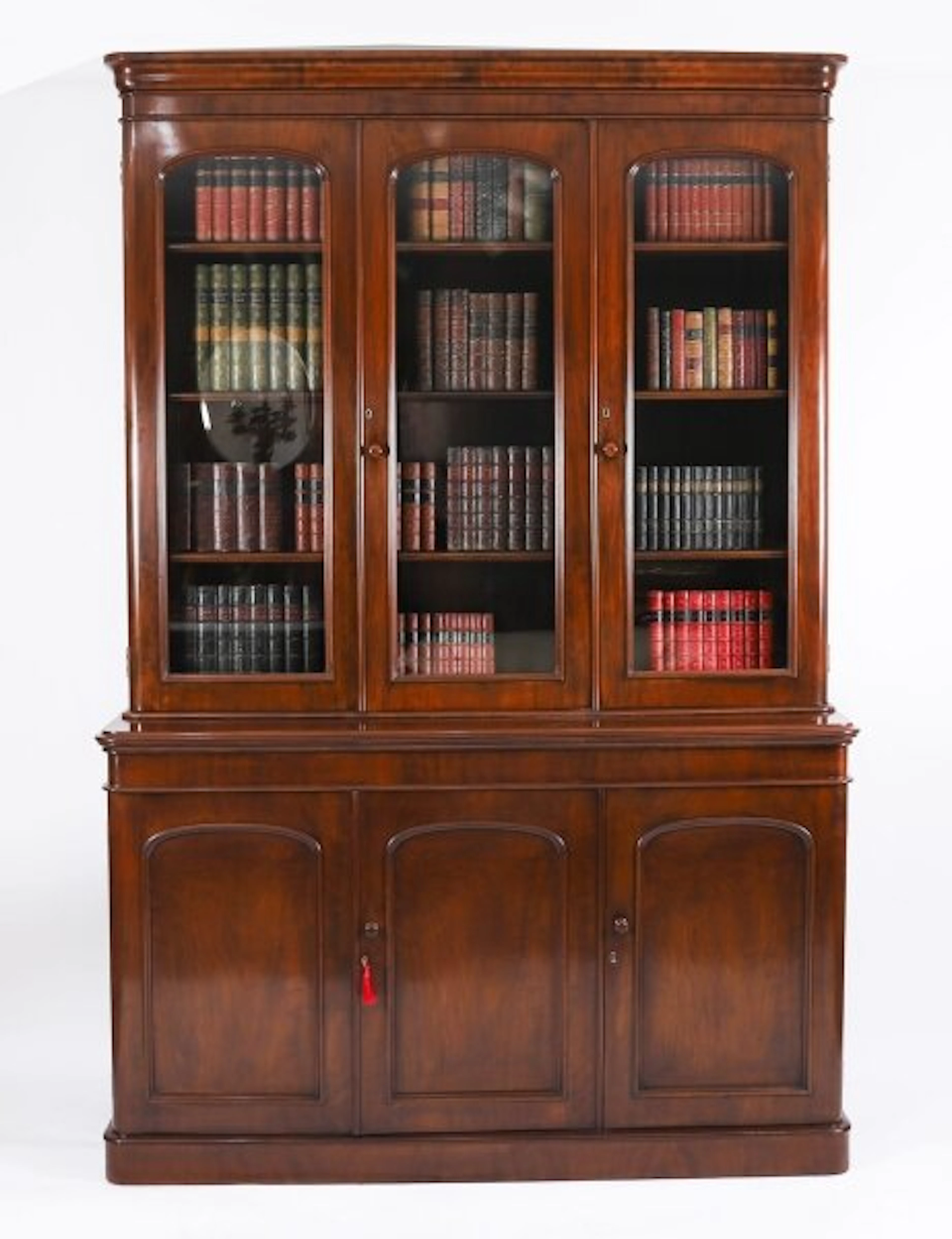 Antique English Victorian Flame Mahogany Library Bookcase 19th C