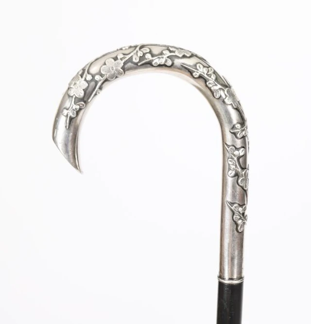 Antique Hong Kong Silver Walking Cane Wang Hing & Company 宏興 19thC