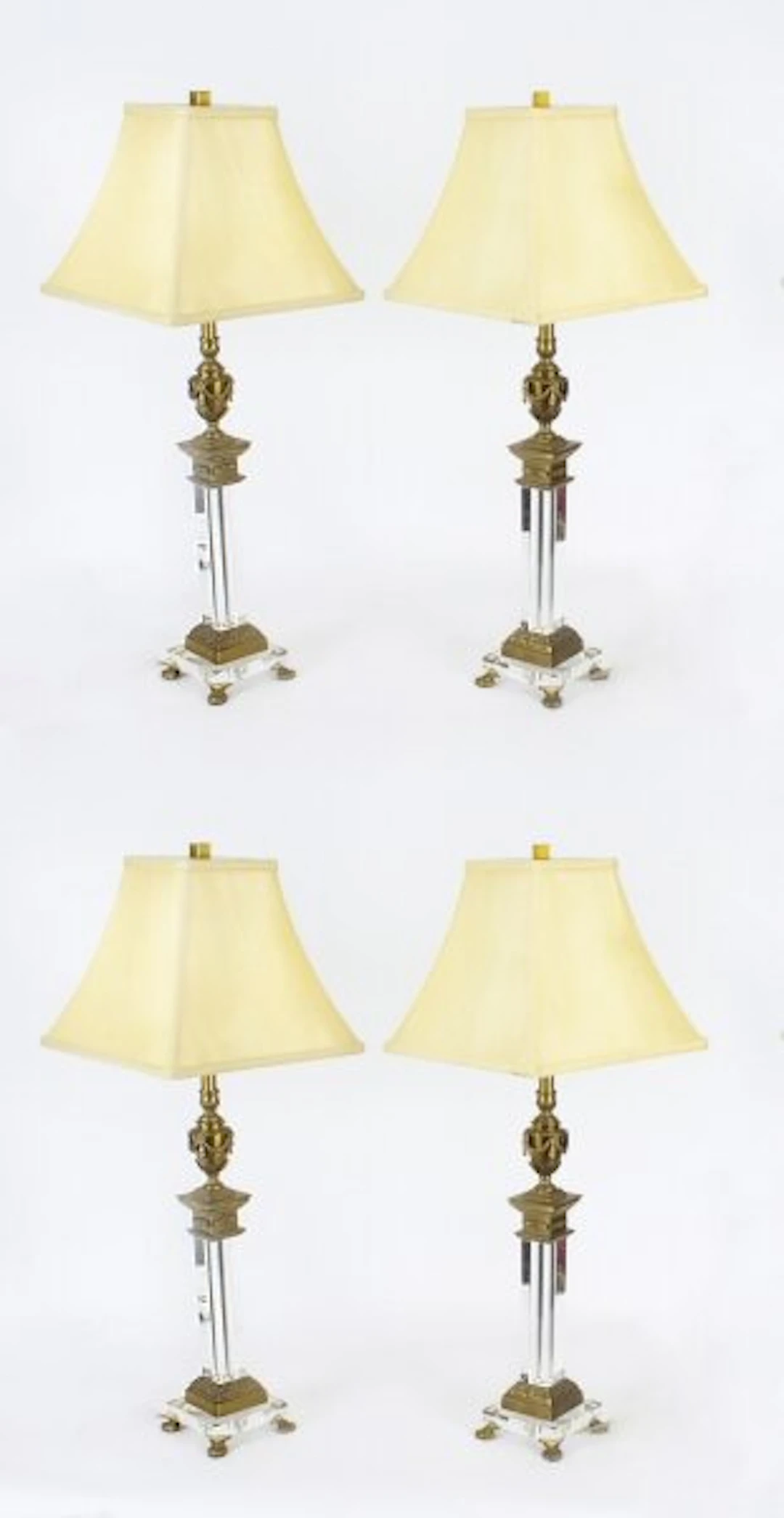 Vintage Set of 4 Corinthian Column Ormolu & Glass Table Lamps Mid 20th Century