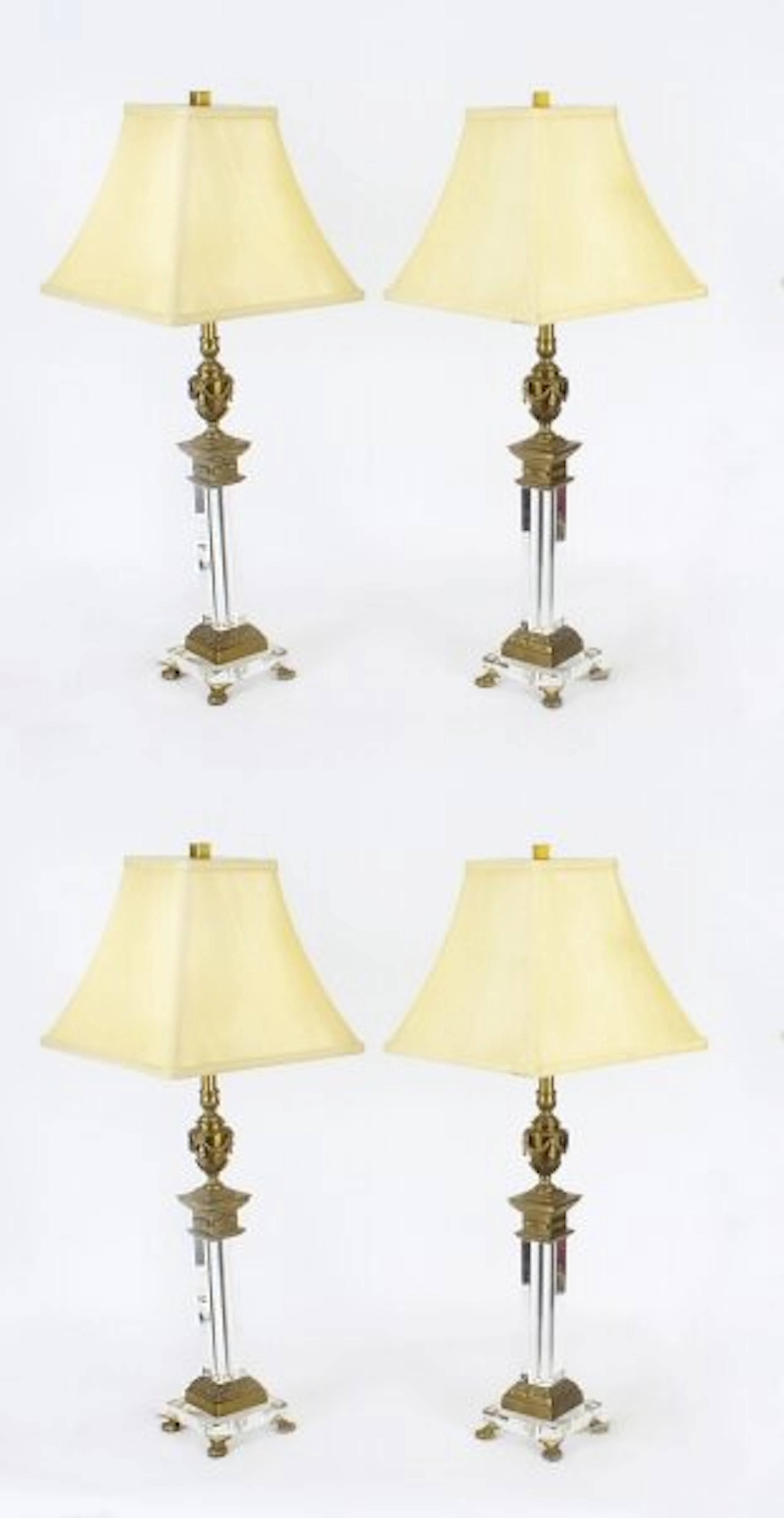 Vintage Set of 4 Corinthian Column Ormolu & Glass Table Lamps Mid 20th Century