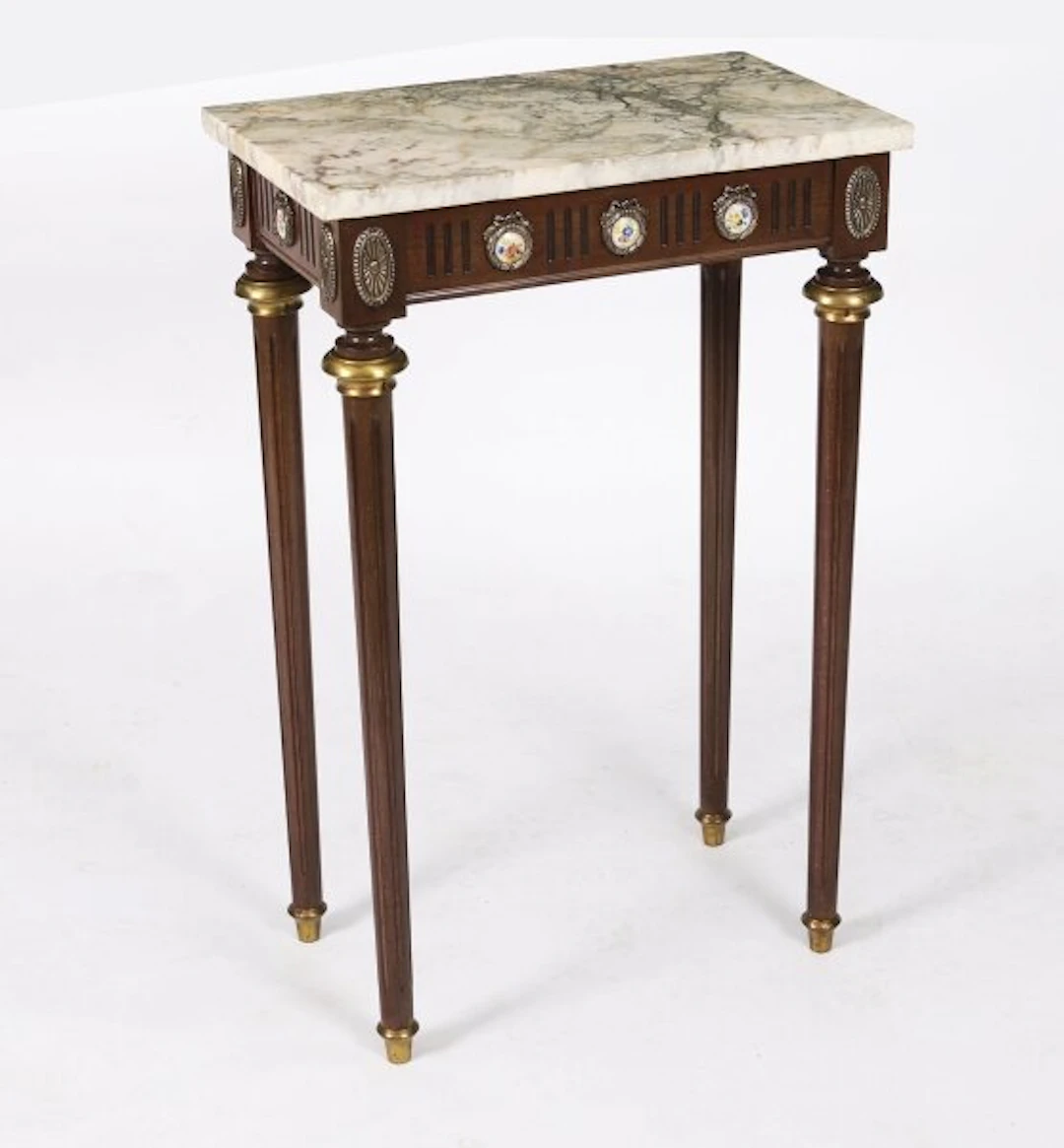 Antique Peite Console Table Sevres Plaques Marble Top 20th Century