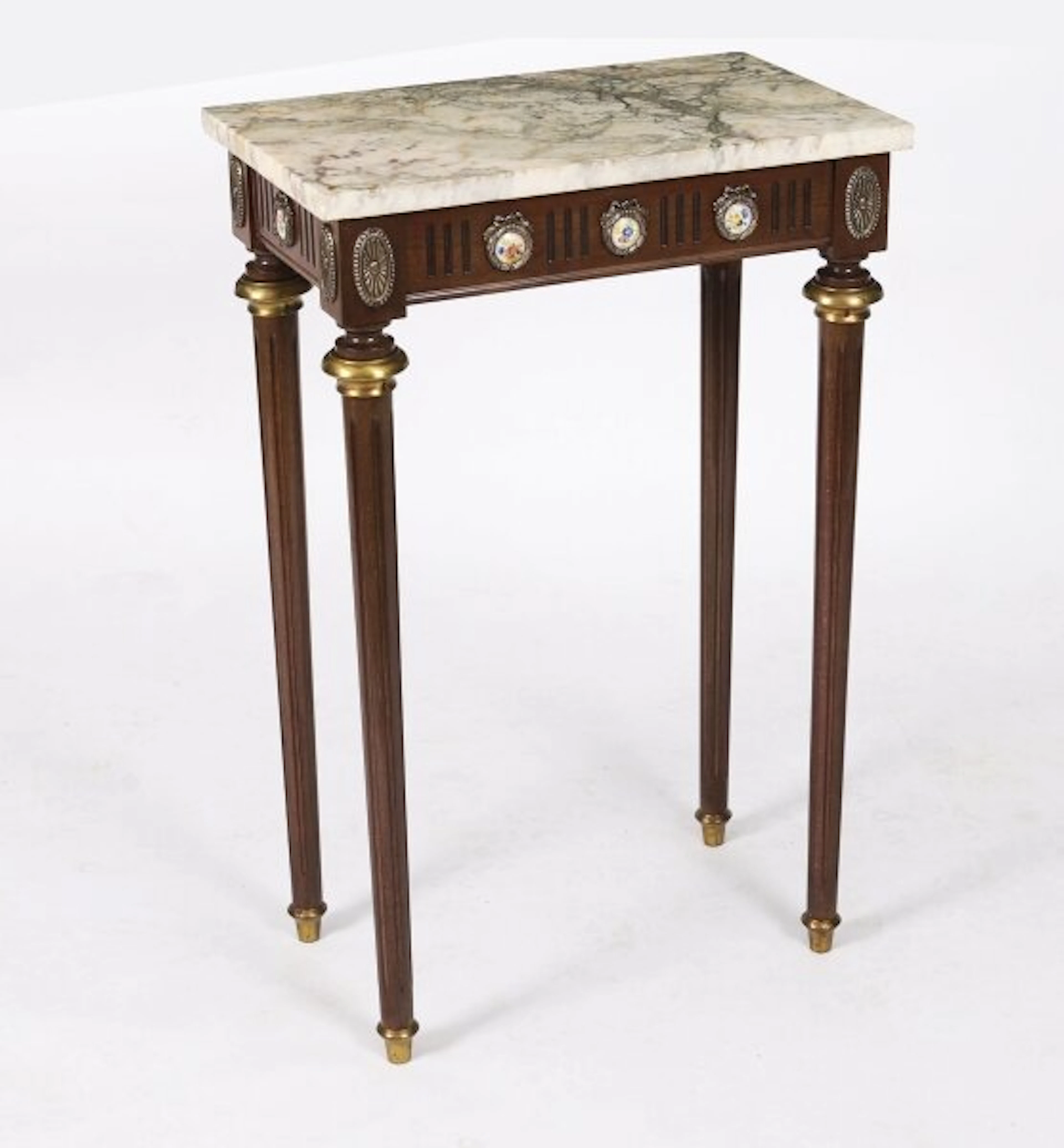 Antique Peite Console Table Sevres Plaques Marble Top 20th Century