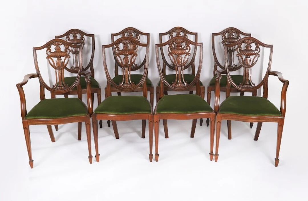 Antique Set 8 Edwardian Shield Back Dining Chairs Circa 1910 20th C
