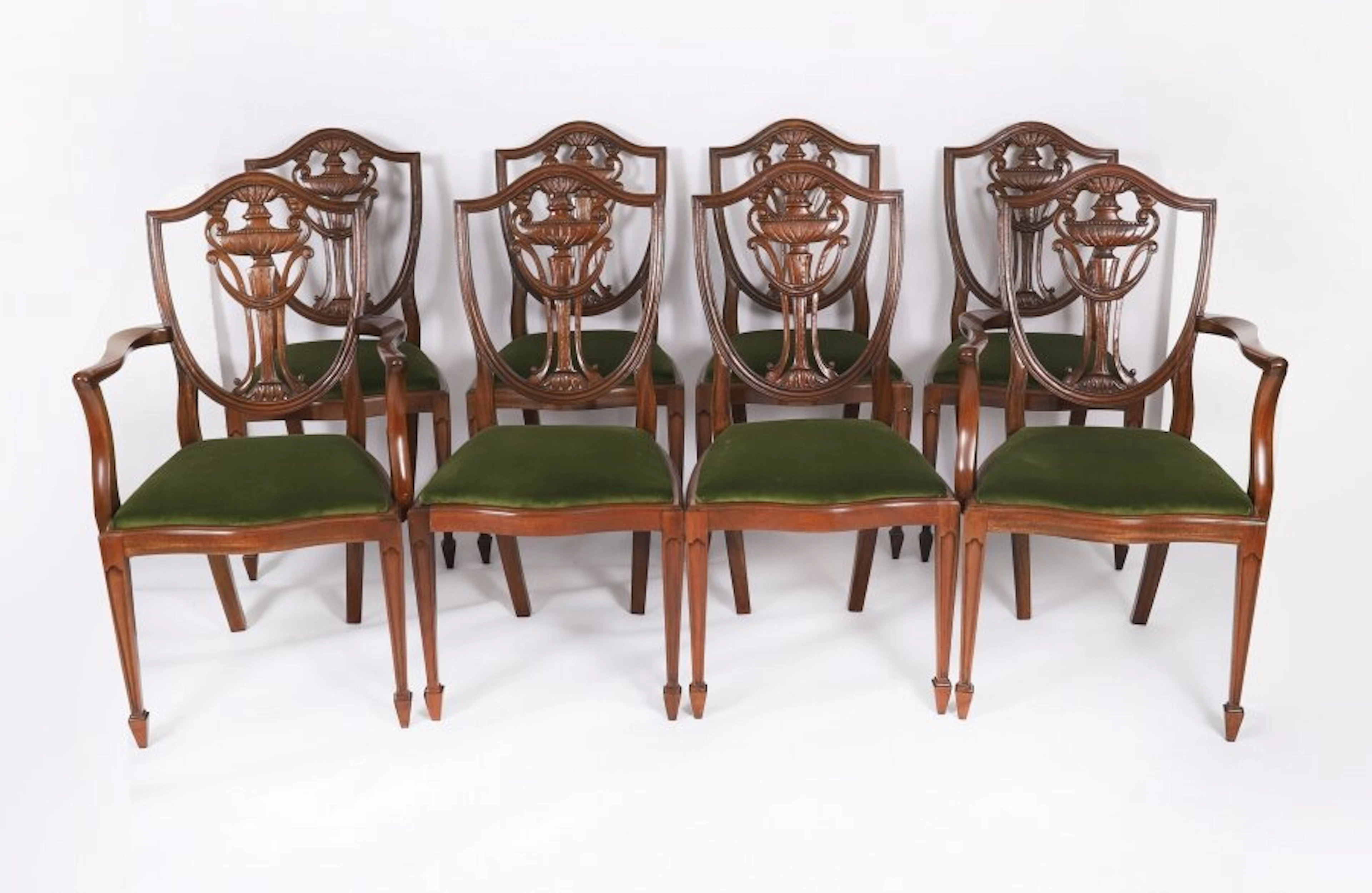 Antique Set 8 Edwardian Shield Back Dining Chairs Circa 1910 20th C