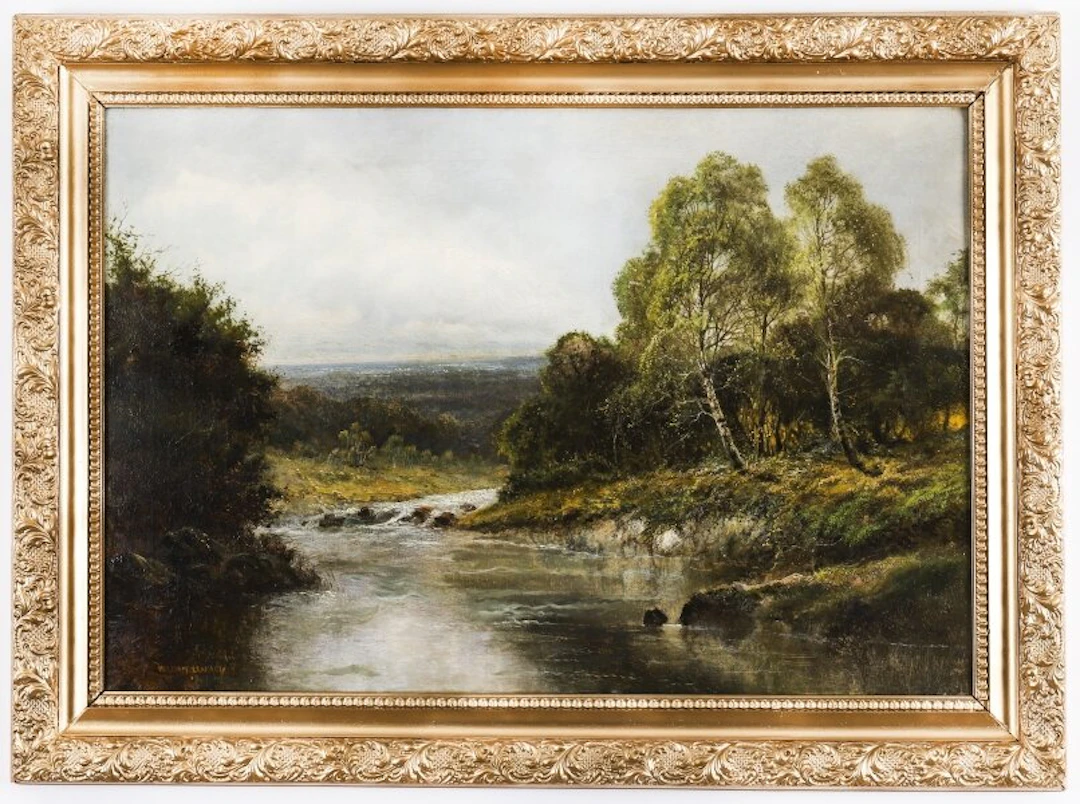 Antique Painting Rural Landscape Near Llantwest, Wales, William Langley 19th C