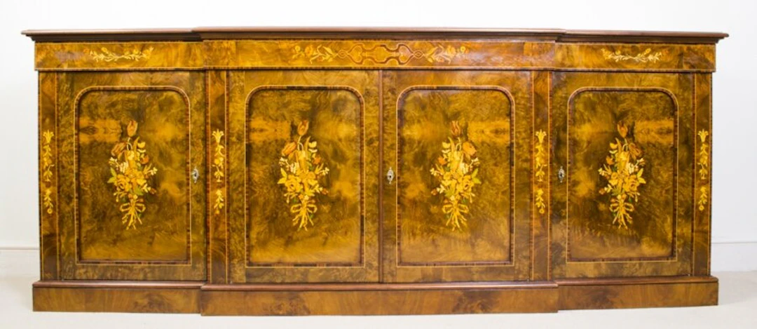 Enormous Bespoke Handmade Burr Walnut Marquetry 4 Door Sideboard