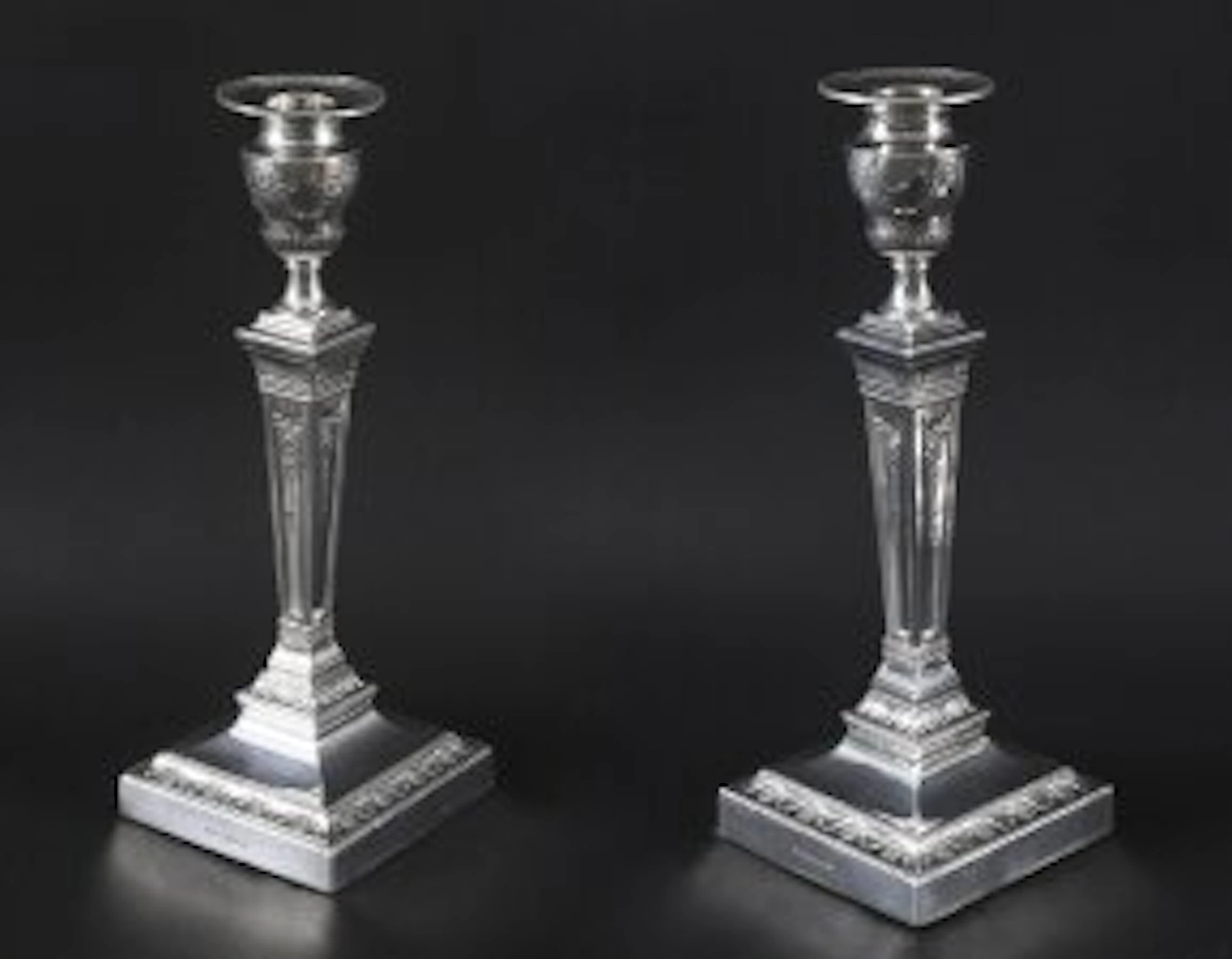 Antique Pair Silver Plated Neo Classical Candlesticks Walker & Hall 19th C