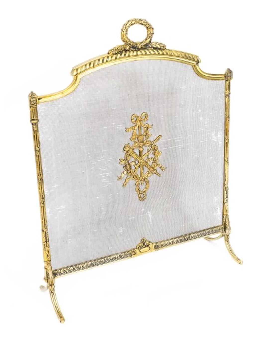 Antique French Empire Revival Flaming Torch Gilt Bronze Fire Screen C1870