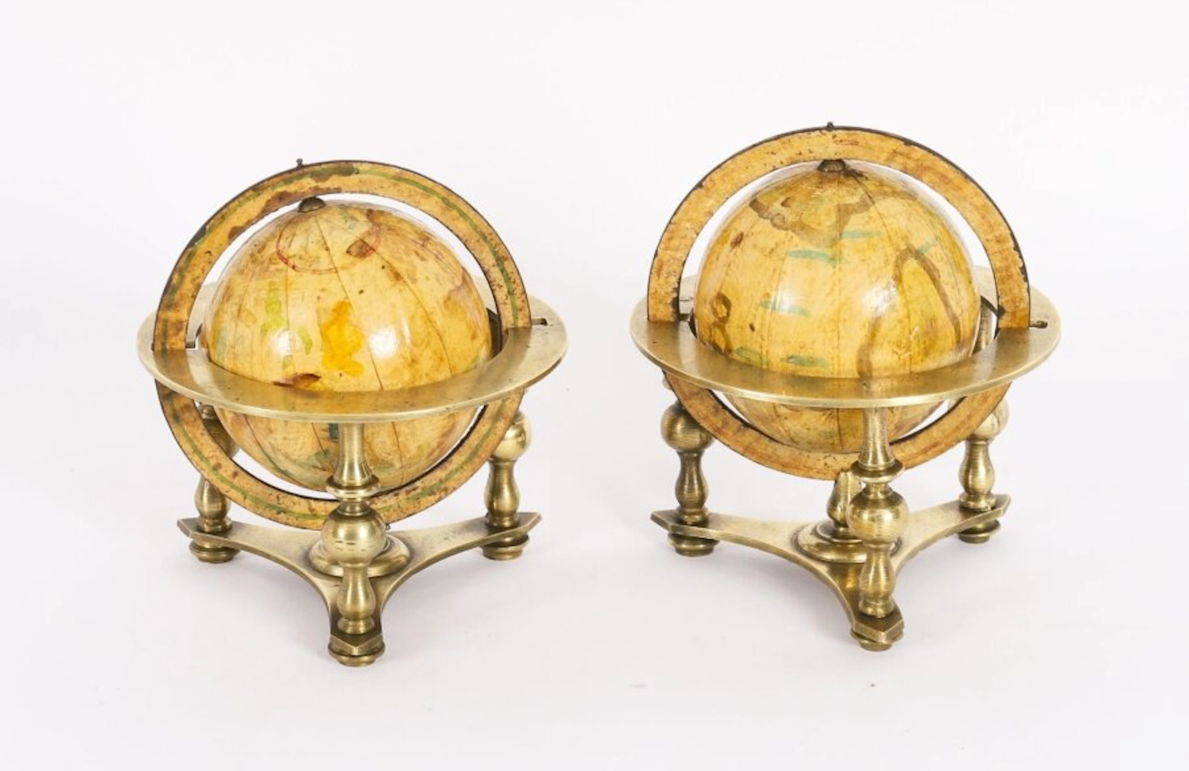 Vintage Pair of 18th C Style Terrestrial and Celestial Desk Globes 20th C