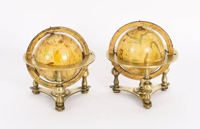 Vintage Pair of 18th C Style Terrestrial and Celestial Desk Globes 20th C