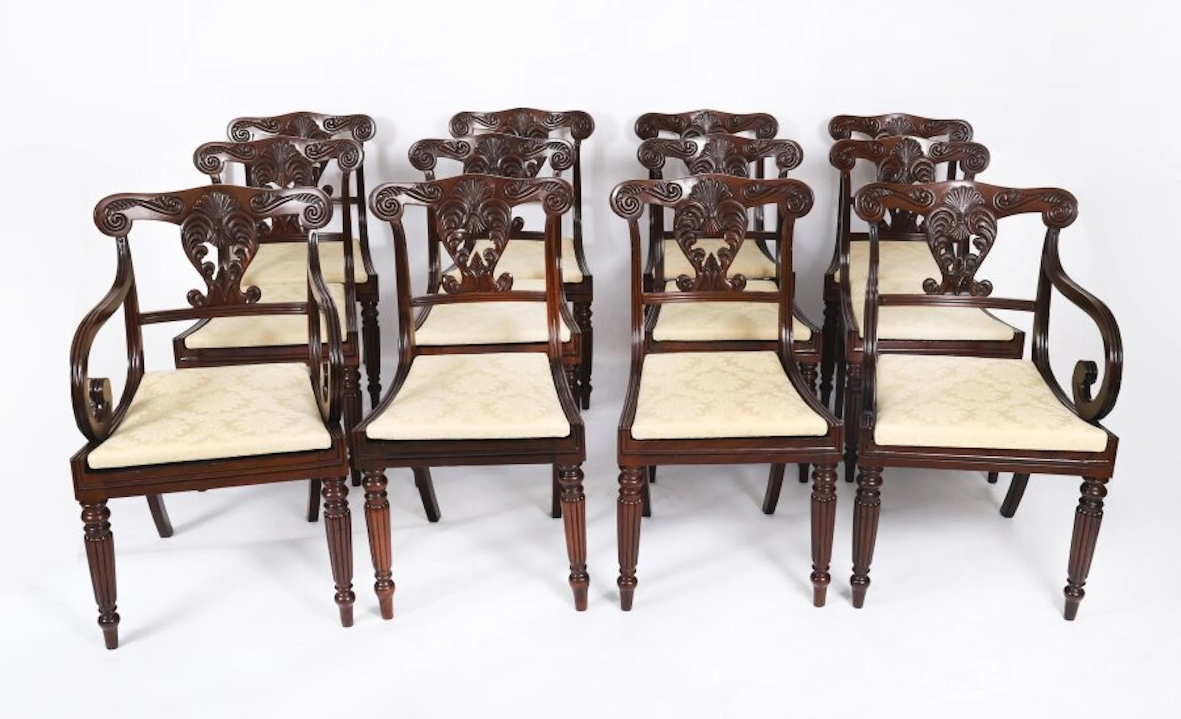 Antique Set 12 Irish Regency Bar Back Dining Chairs C1825 19th C