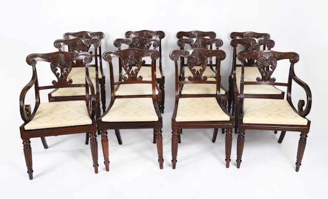 Antique Set 12 Irish Regency Bar Back Dining Chairs C1825 19th C