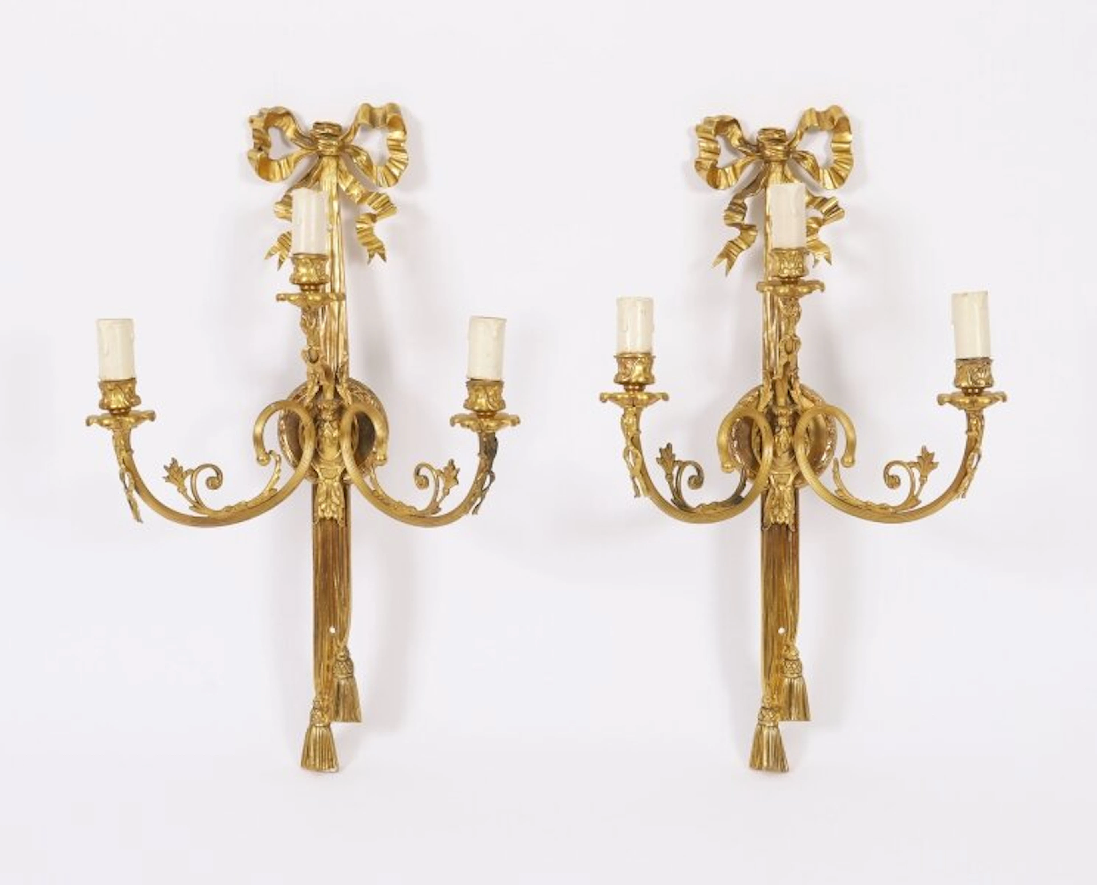 Antique Pair Ormolu Three Branch Wall Lights Sconces Circa 1870 19th C