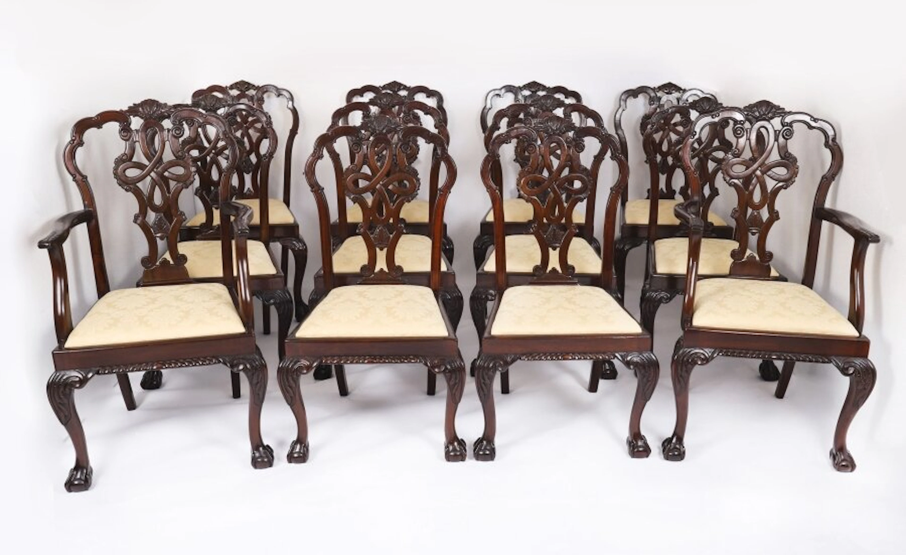 Antique Set of 12 George II Style Chippendale Dining Chairs 19th C