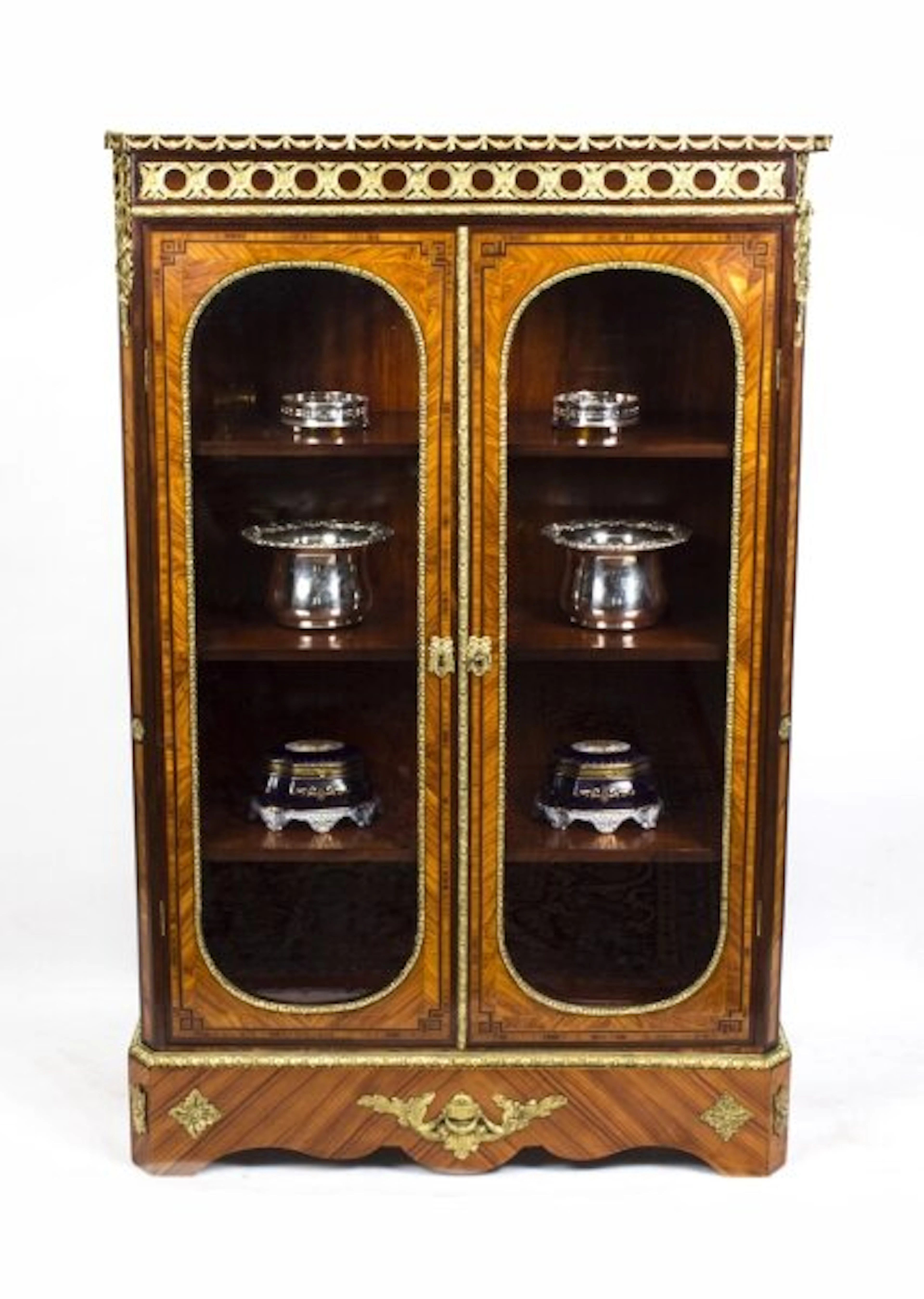 Antique Victorian Burr Walnut Ormolu Mounted Display Cabinet 19th Century
