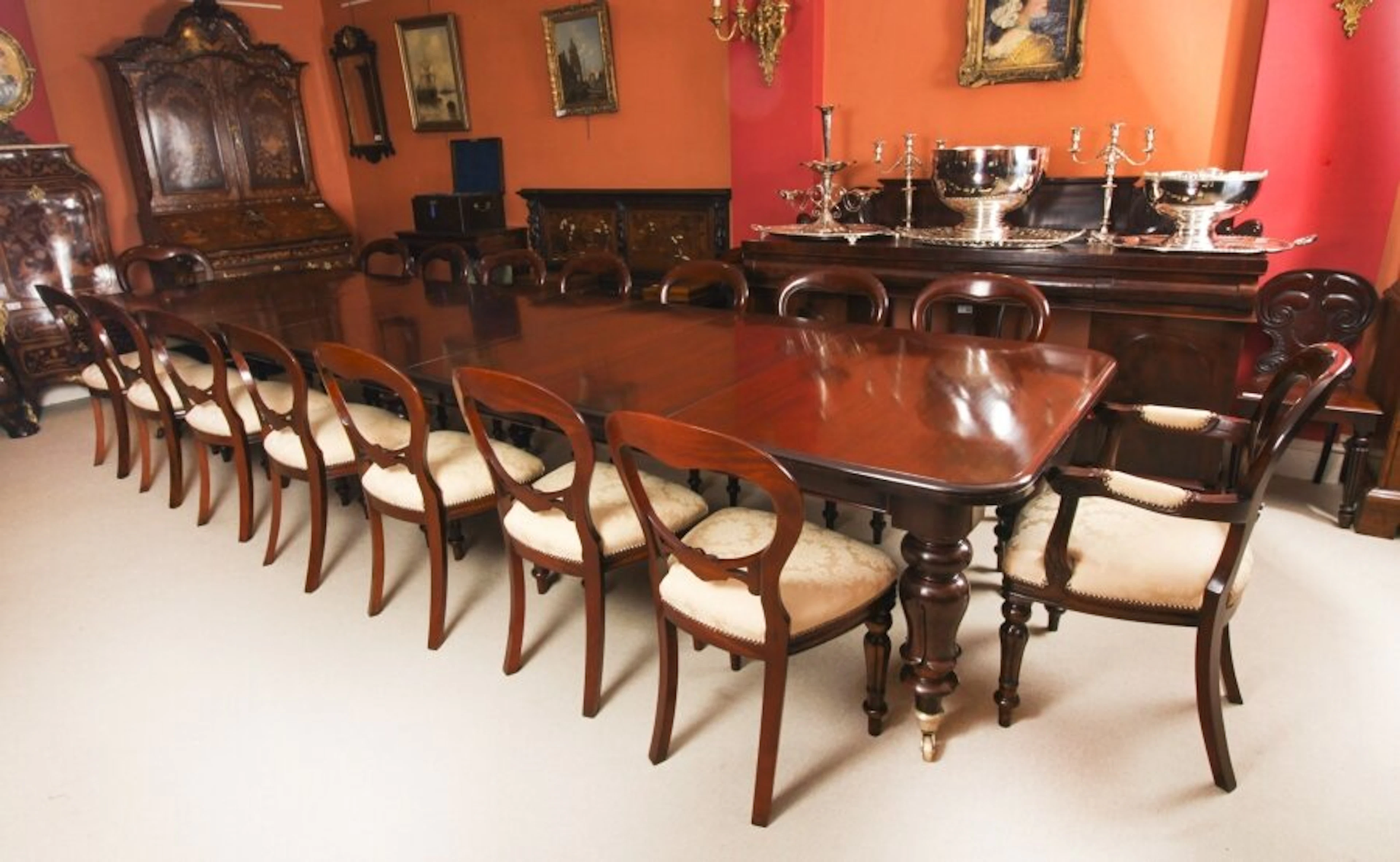 Antique 15ft William IV Extending Dining Table & 16 chairs 19th C