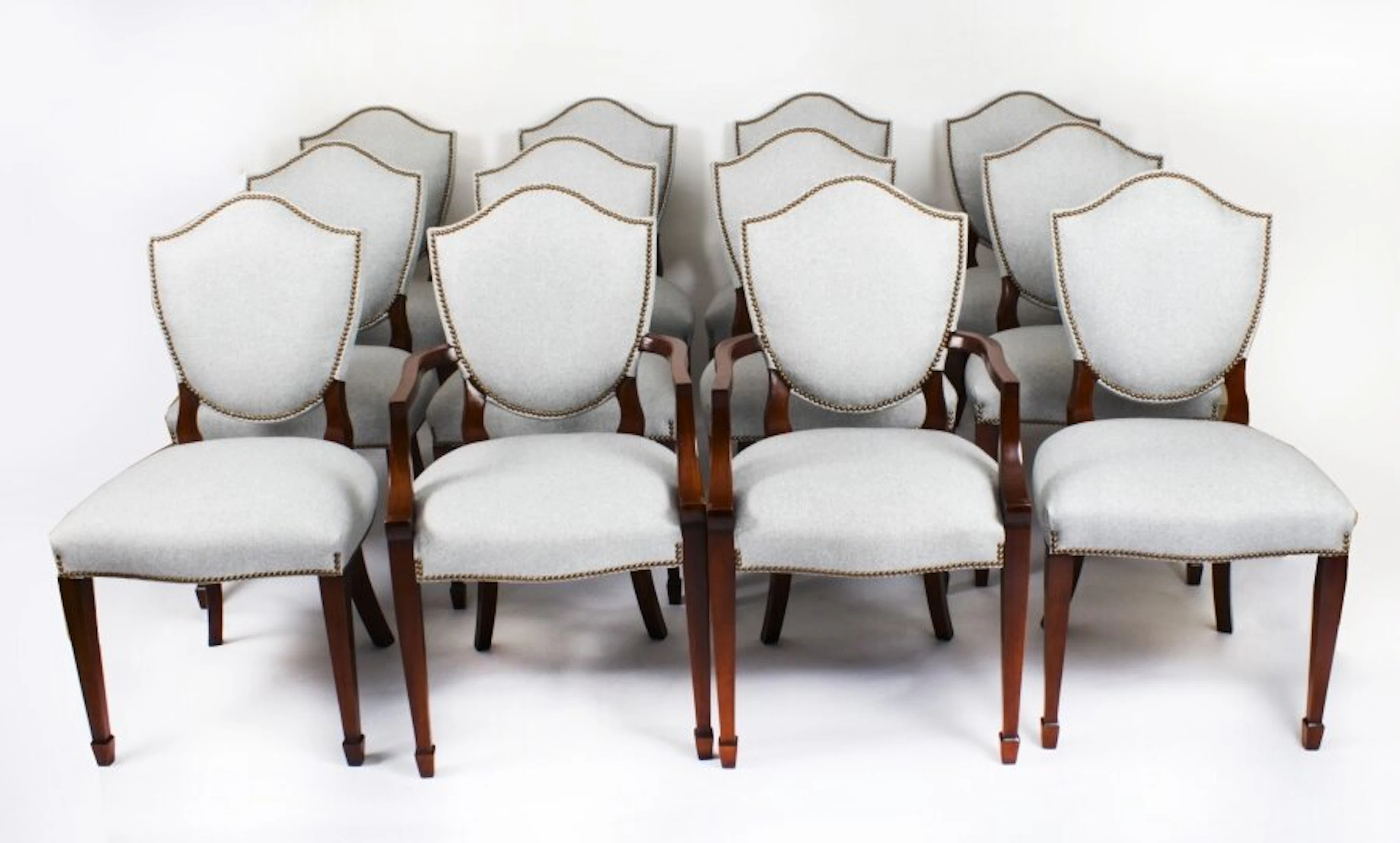 Vintage Set 12 Hepplewhite Revival Shield Back Dining Chairs 20th Century