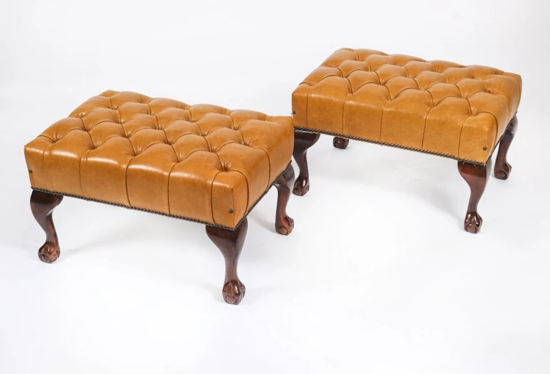 Bespoke Pair Chippendale Ball & Claw Leather Stool Saddle