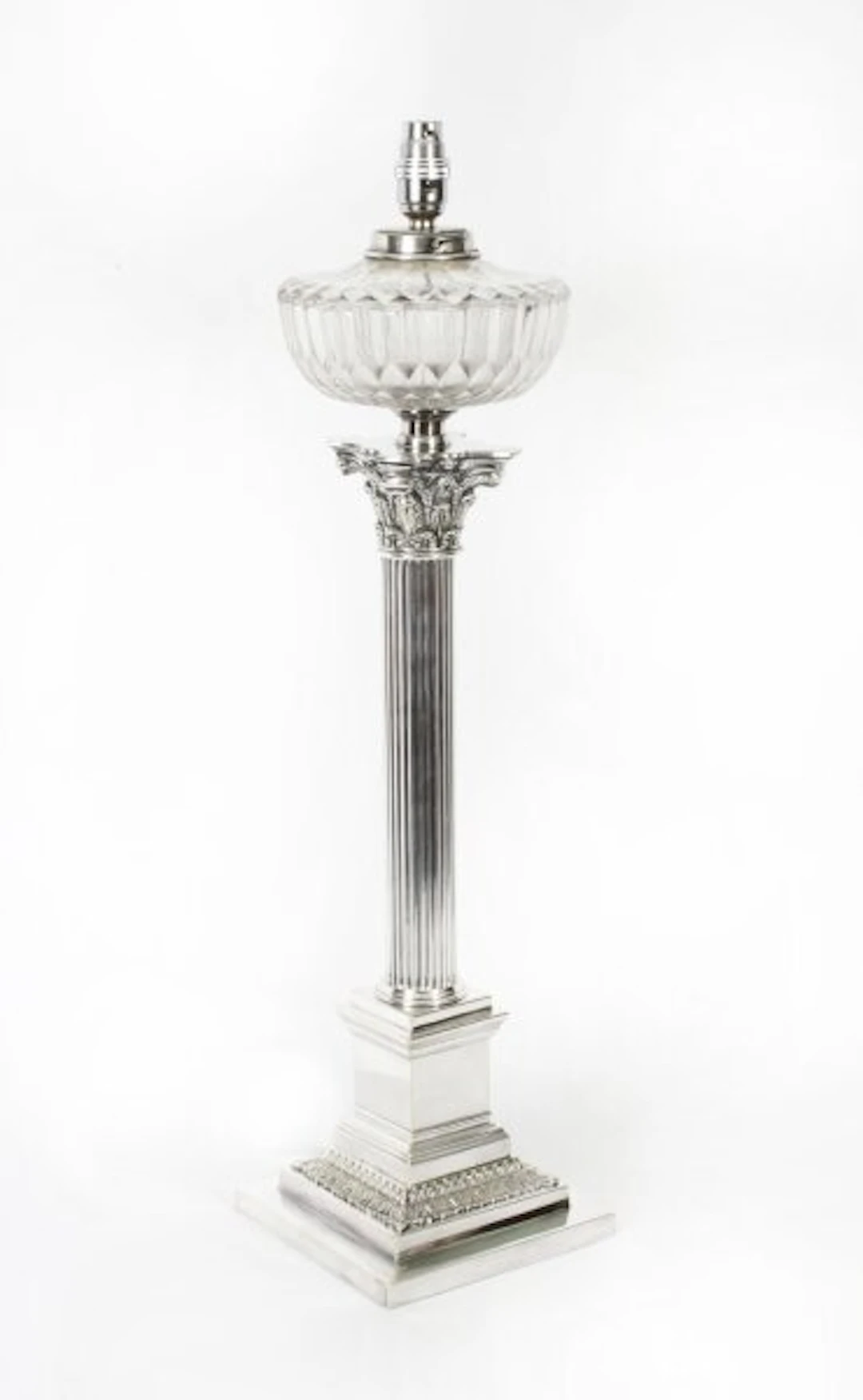 Antique Victorian Silver Plated Corinthian Column Table Lamp 19th C