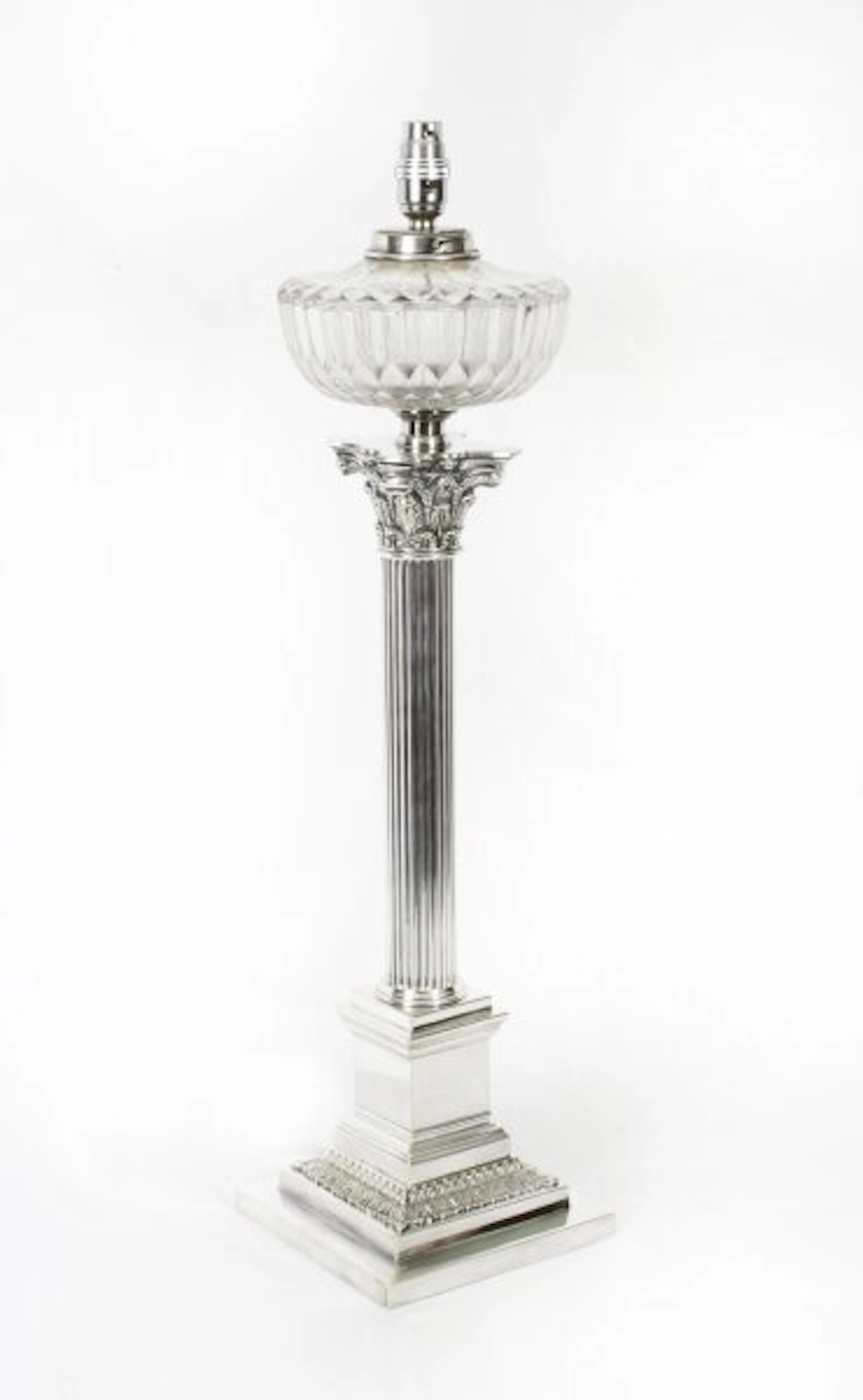 Antique Victorian Silver Plated Corinthian Column Table Lamp 19th C